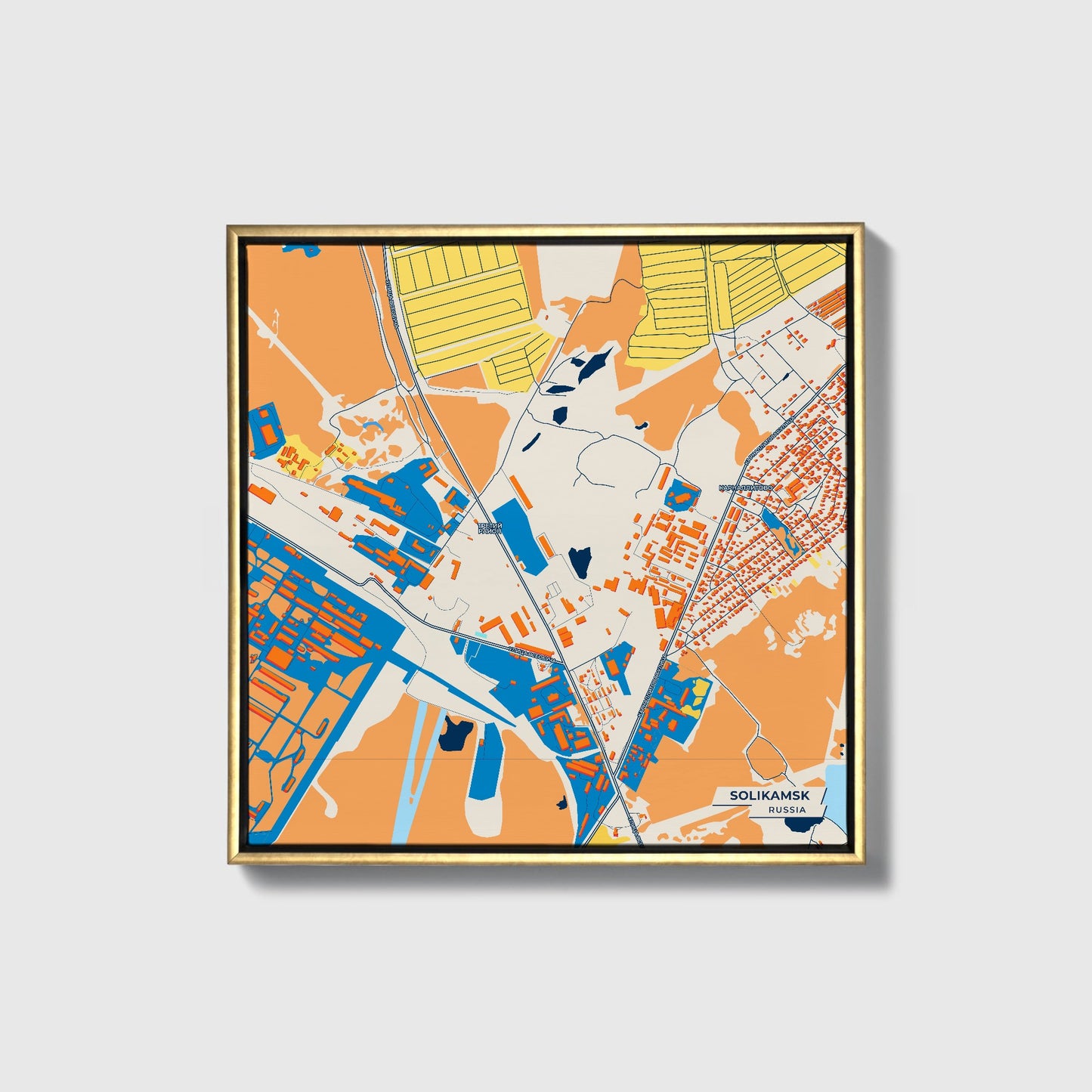 Соликамск Russia Colorful City Map Canvas Print • Gold Framed