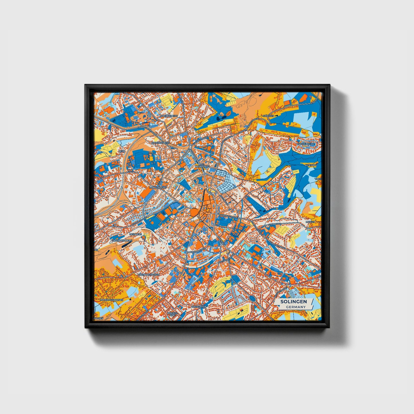Solingen Germany Colorful City Map Canvas Print • Black Framed