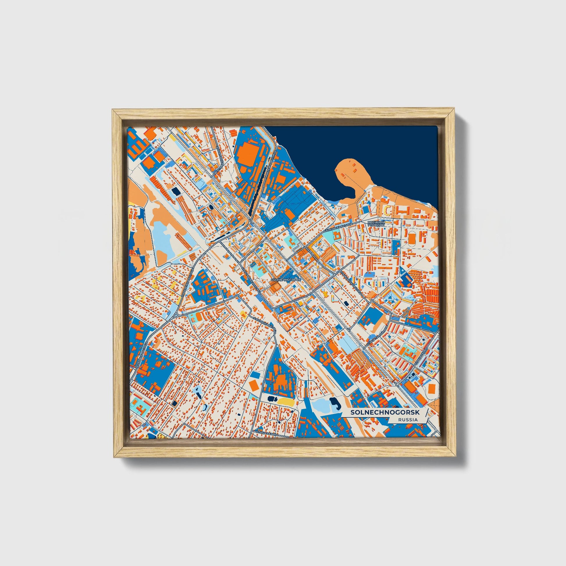 Солнечногорск Russia Colorful City Map Canvas Print • Natural Wooden Framed