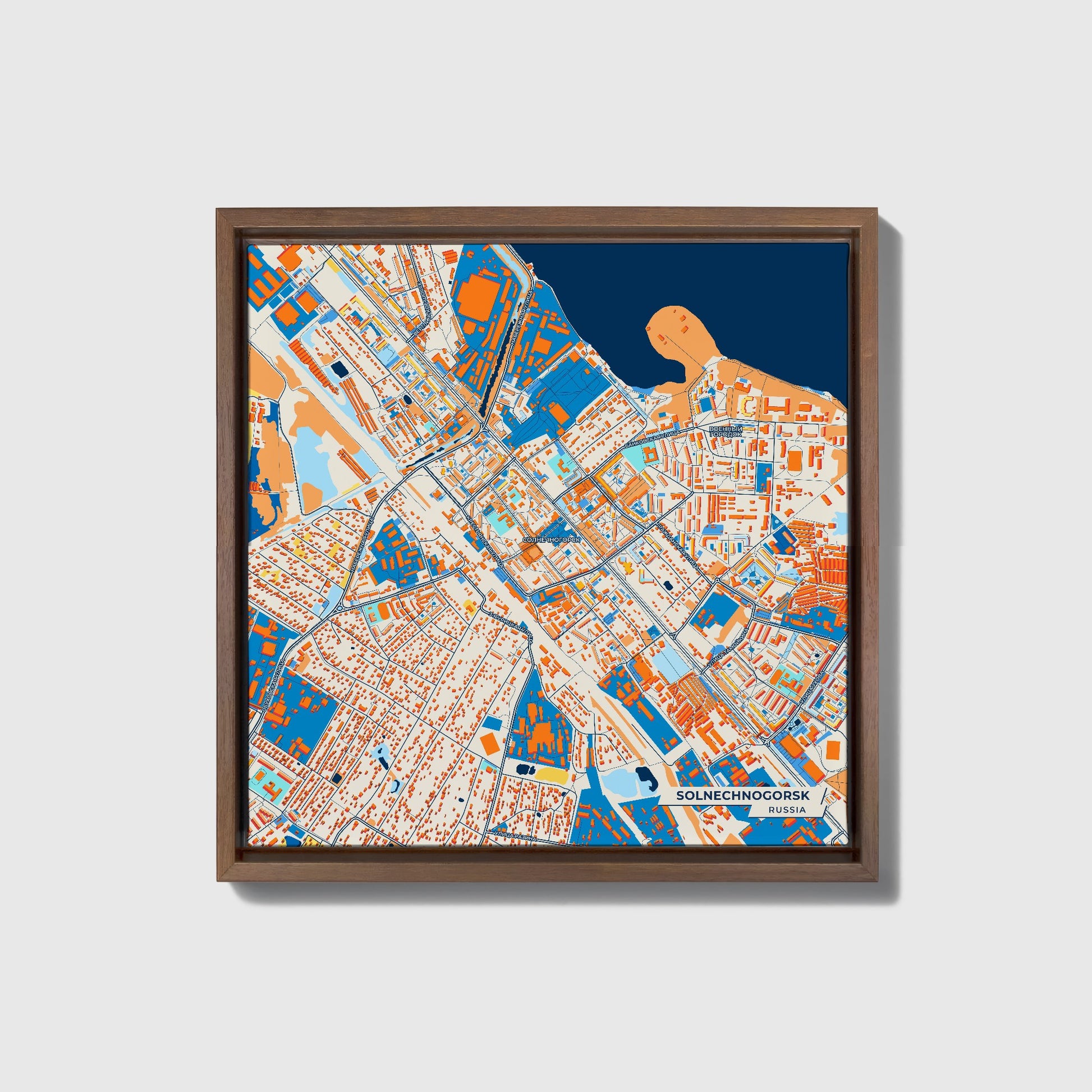 Солнечногорск Russia Colorful City Map Canvas Print • Dark Wooden Framed