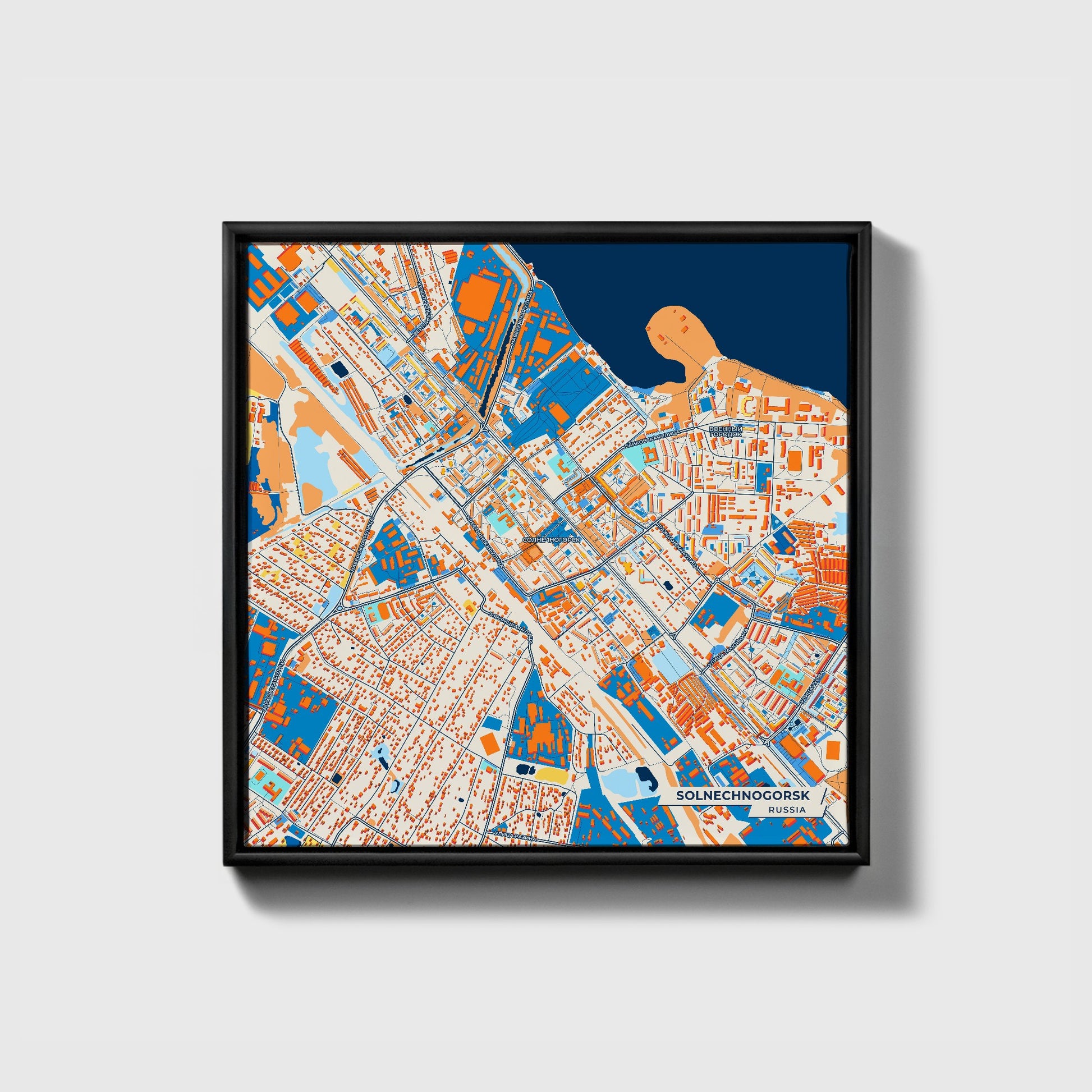 Солнечногорск Russia Colorful City Map Canvas Print • Black Framed