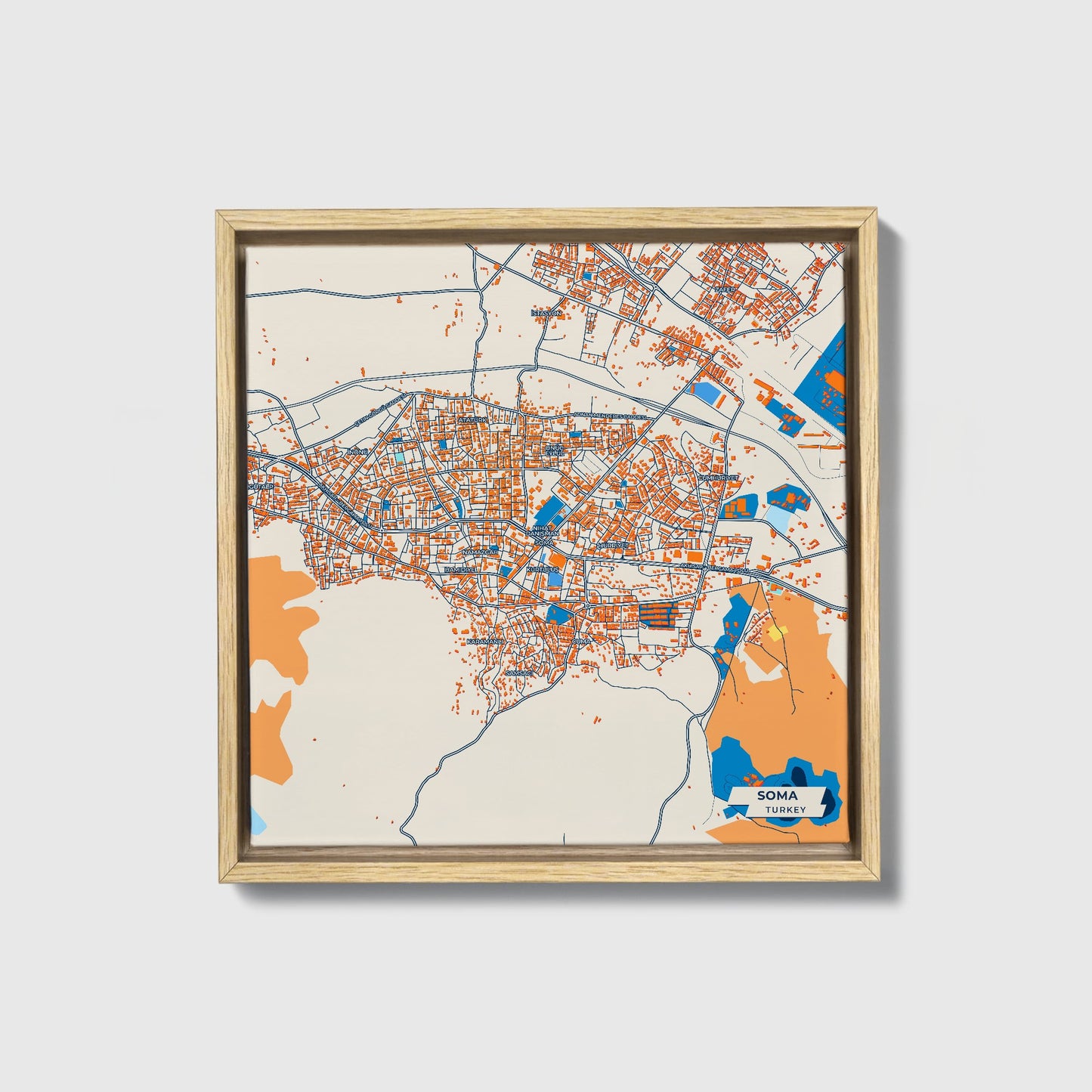 Soma Turkey Colorful City Map Canvas Print • Natural Wooden Framed