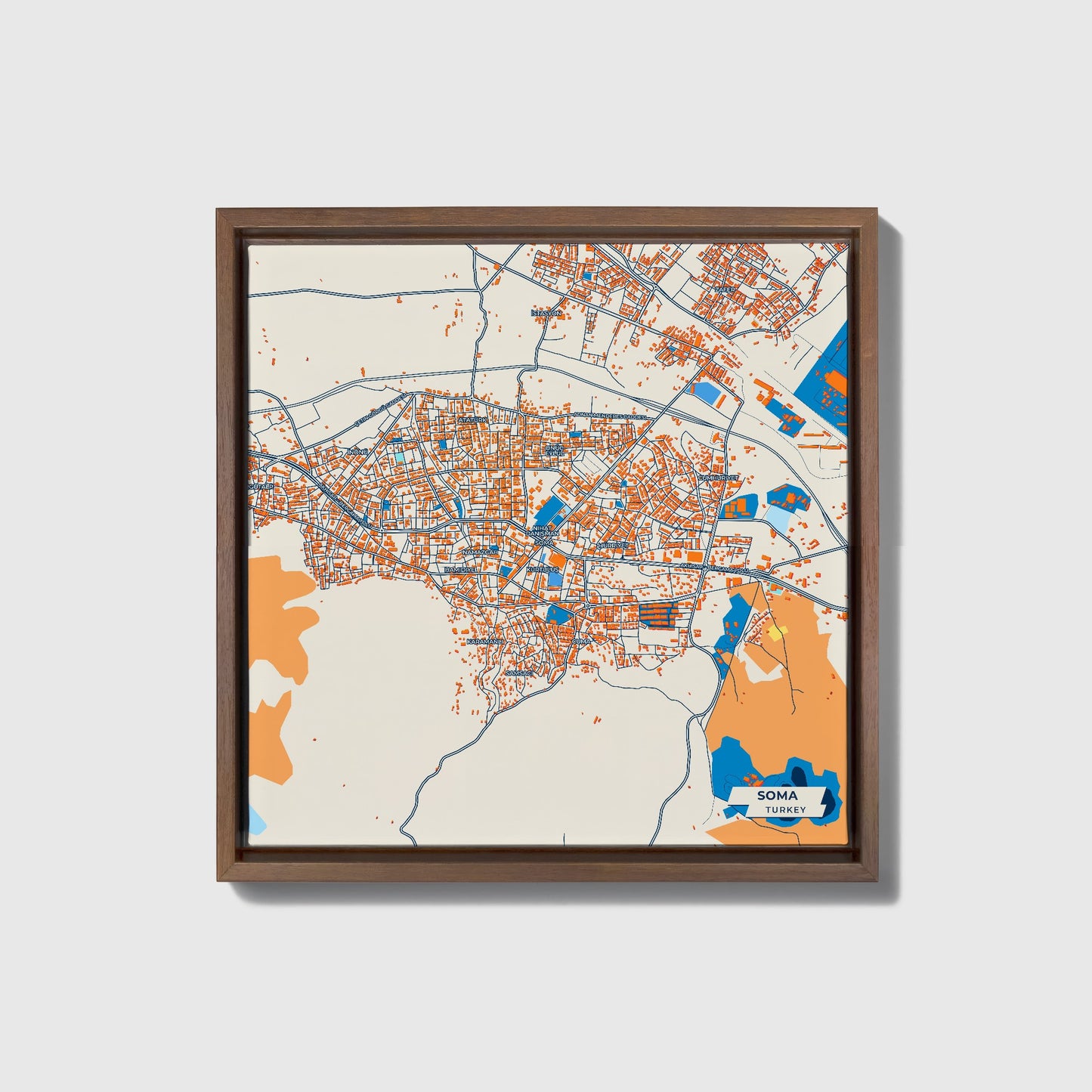 Soma Turkey Colorful City Map Canvas Print • Dark Wooden Framed