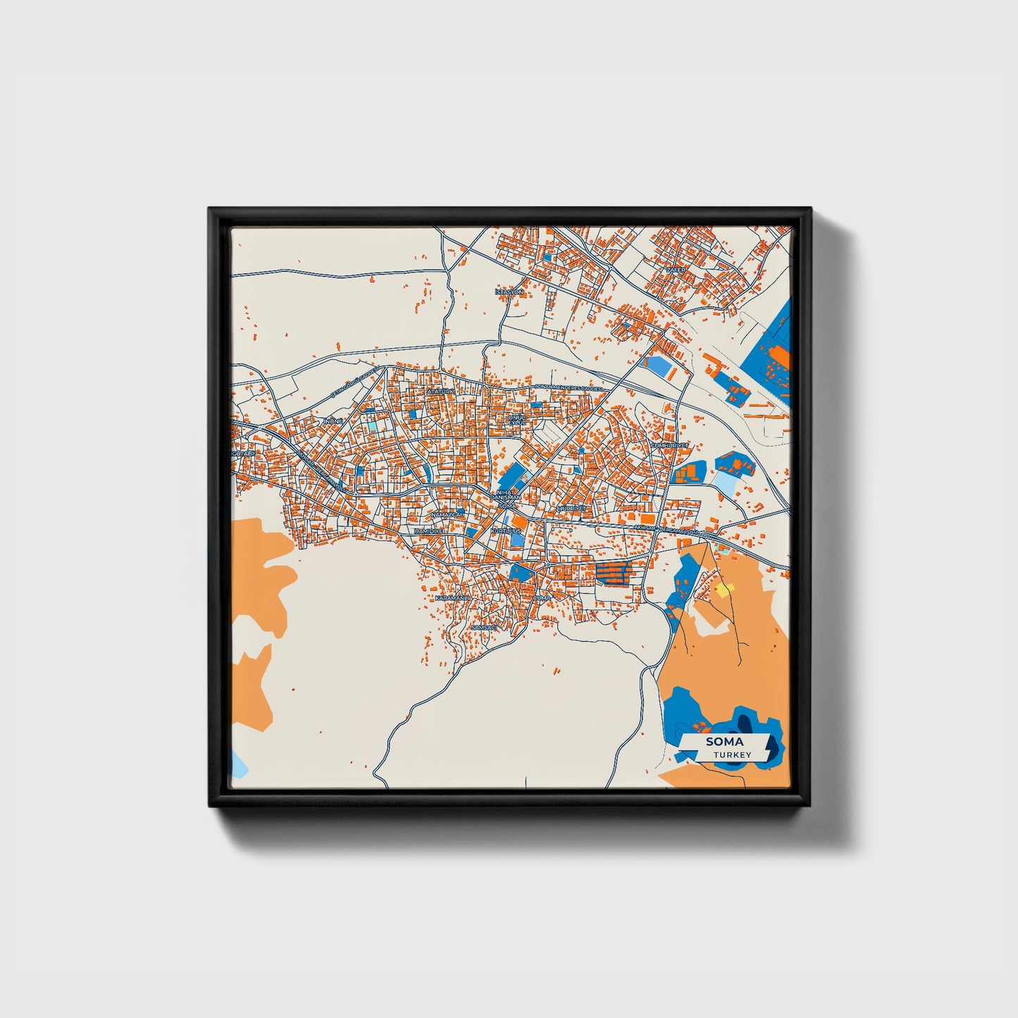 Soma Turkey Colorful City Map Canvas Print • Black Framed