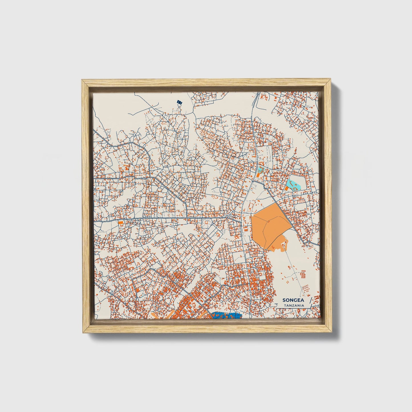 Songea Tanzania Colorful City Map Canvas Print • Natural Wooden Framed