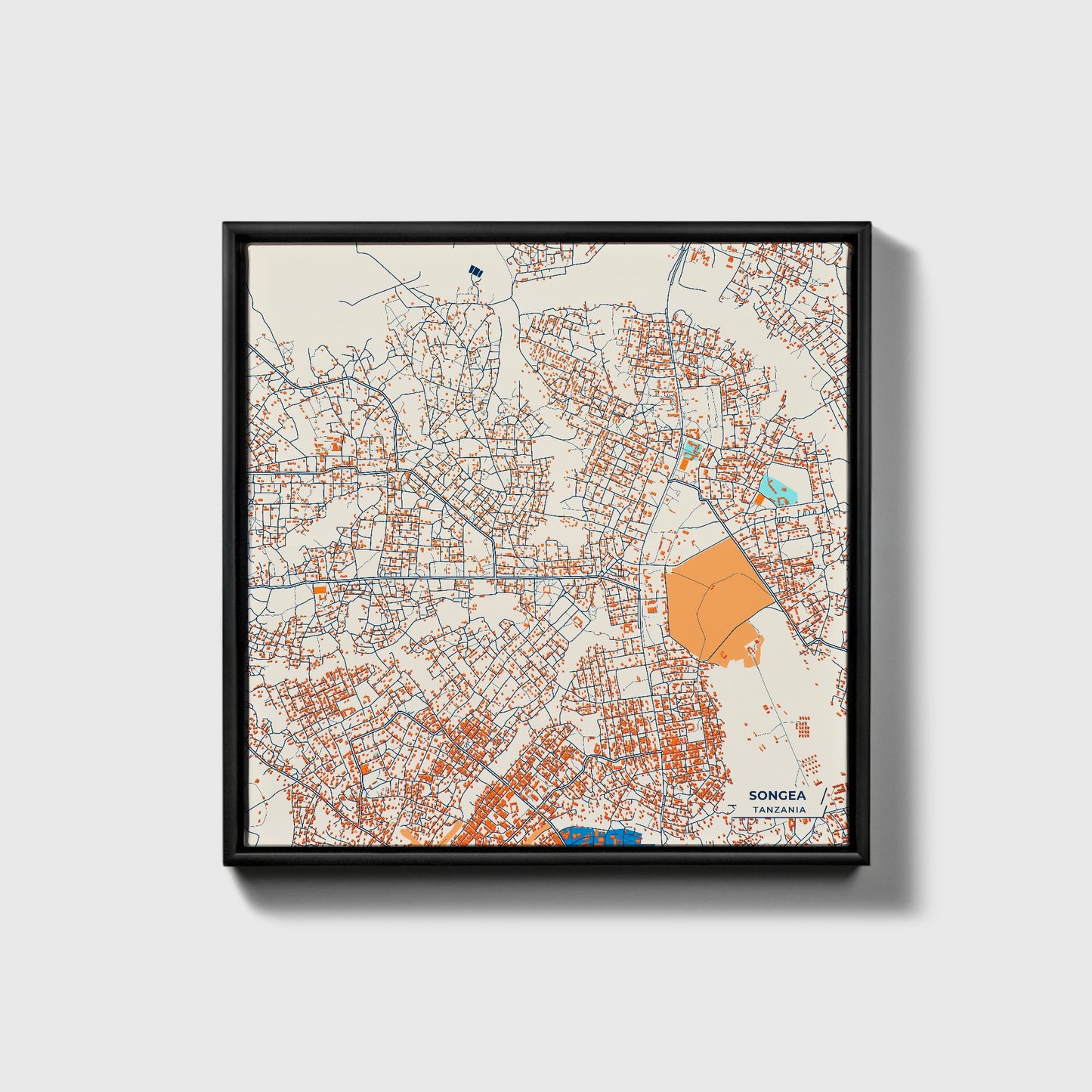 Songea Tanzania Colorful City Map Canvas Print • Black Framed