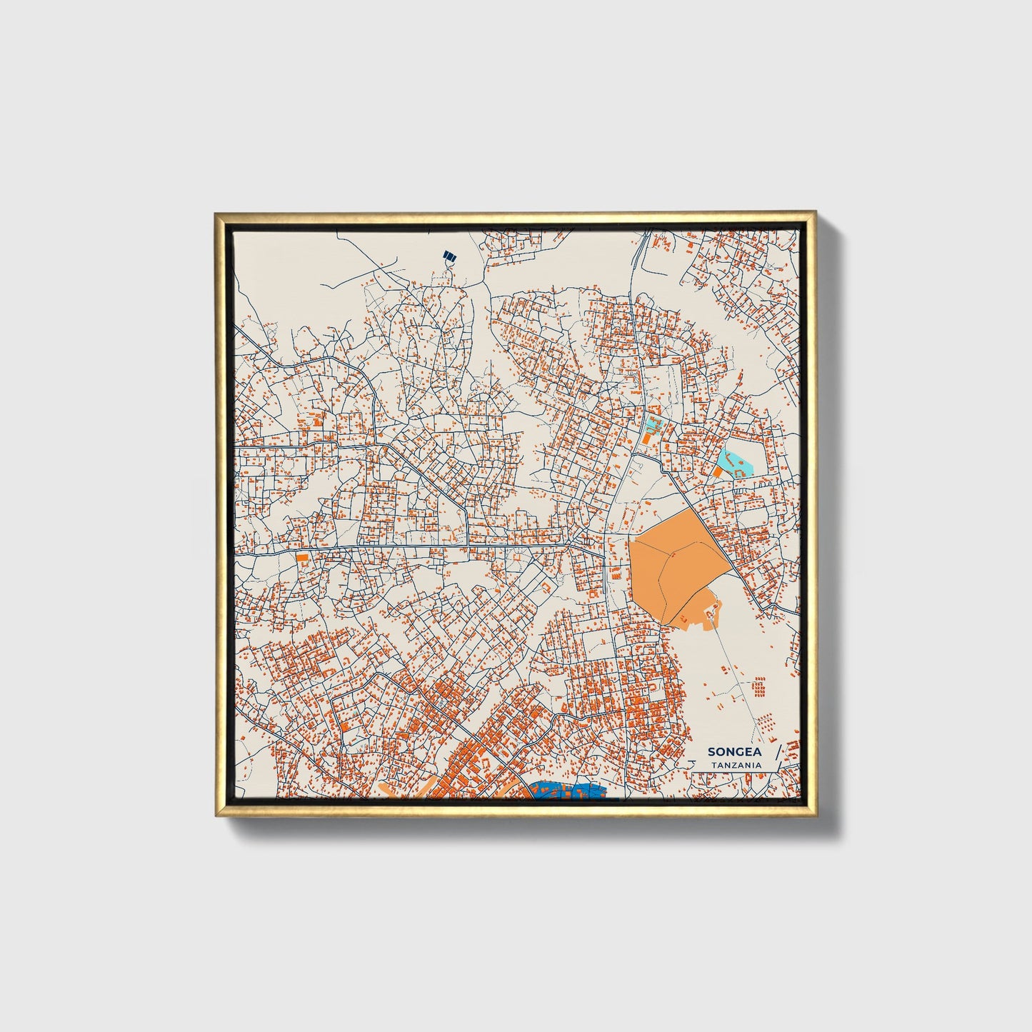Songea Tanzania Colorful City Map Canvas Print • Gold Framed