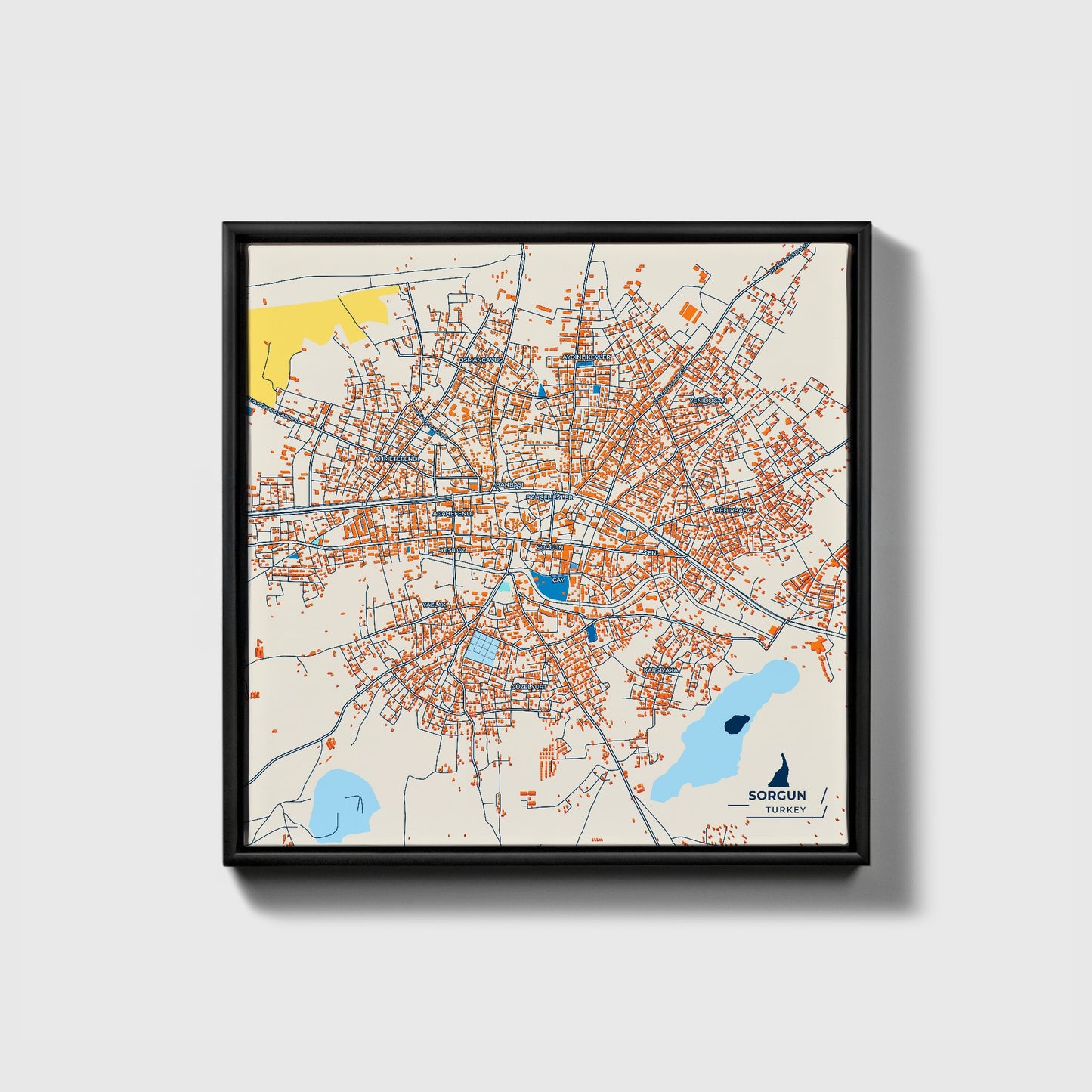 Sorgun Turkey Colorful City Map Canvas Print • Black Framed