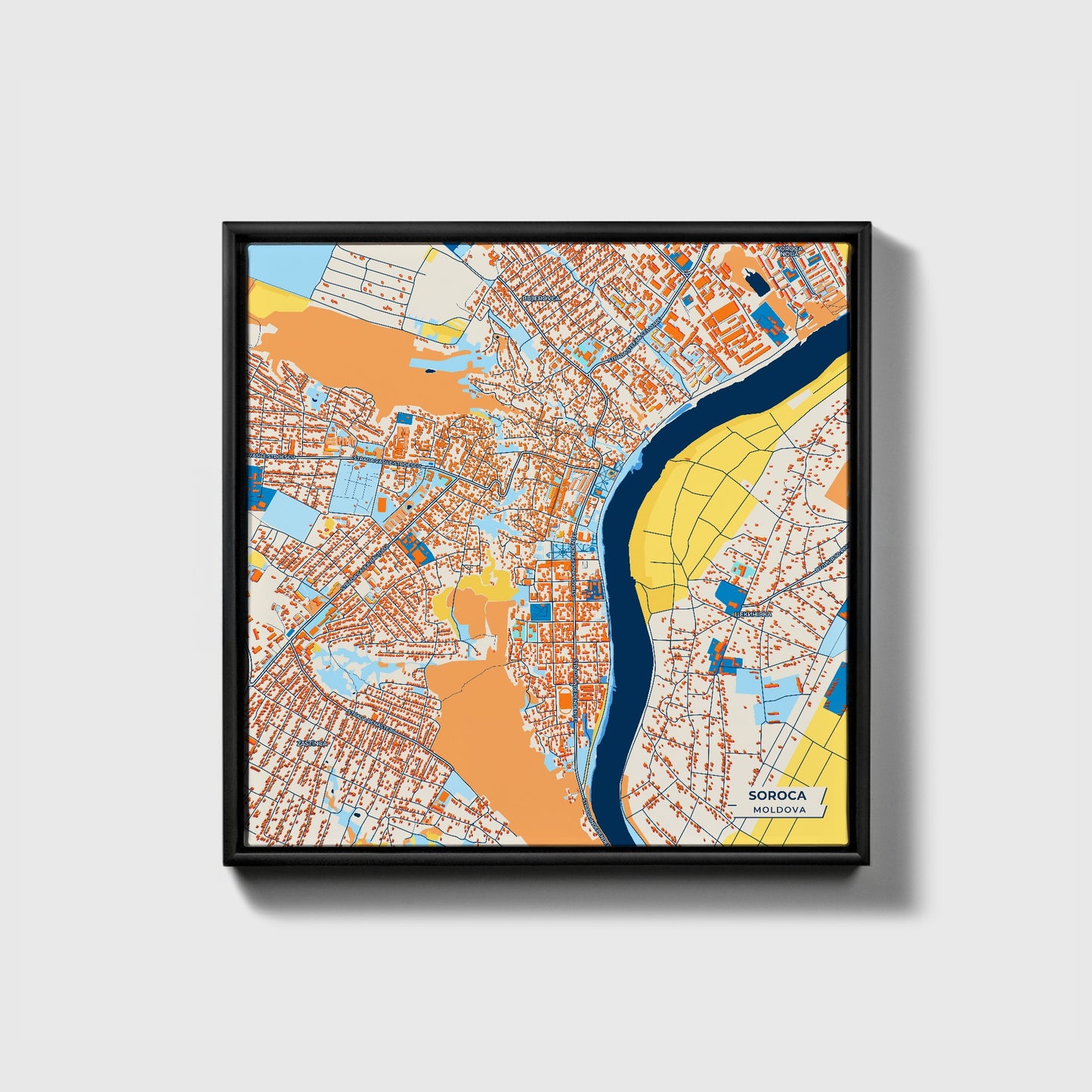 Soroca Moldova Colorful City Map Canvas Print • Black Framed