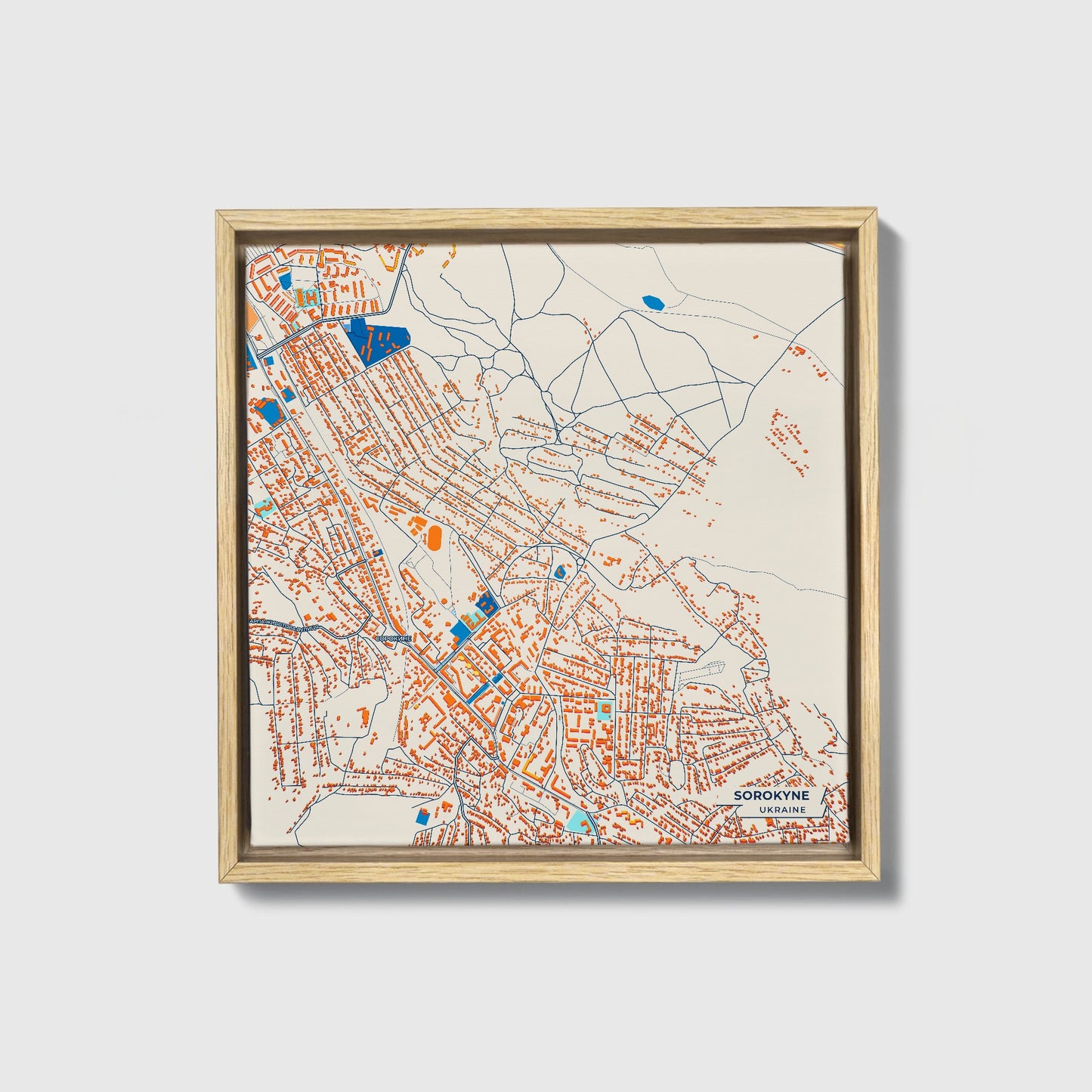 Сорокине Ukraine Colorful City Map Canvas Print • Natural Wooden Framed