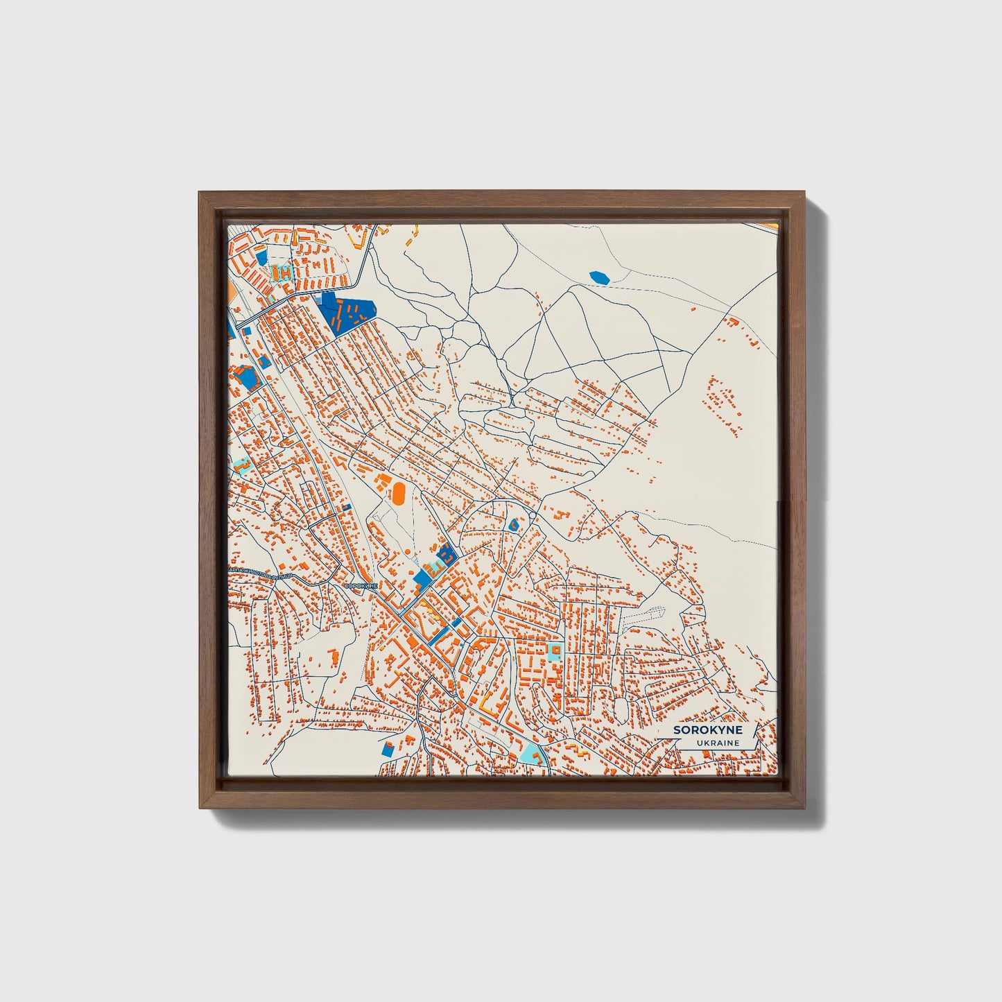 Сорокине Ukraine Colorful City Map Canvas Print • Dark Wooden Framed
