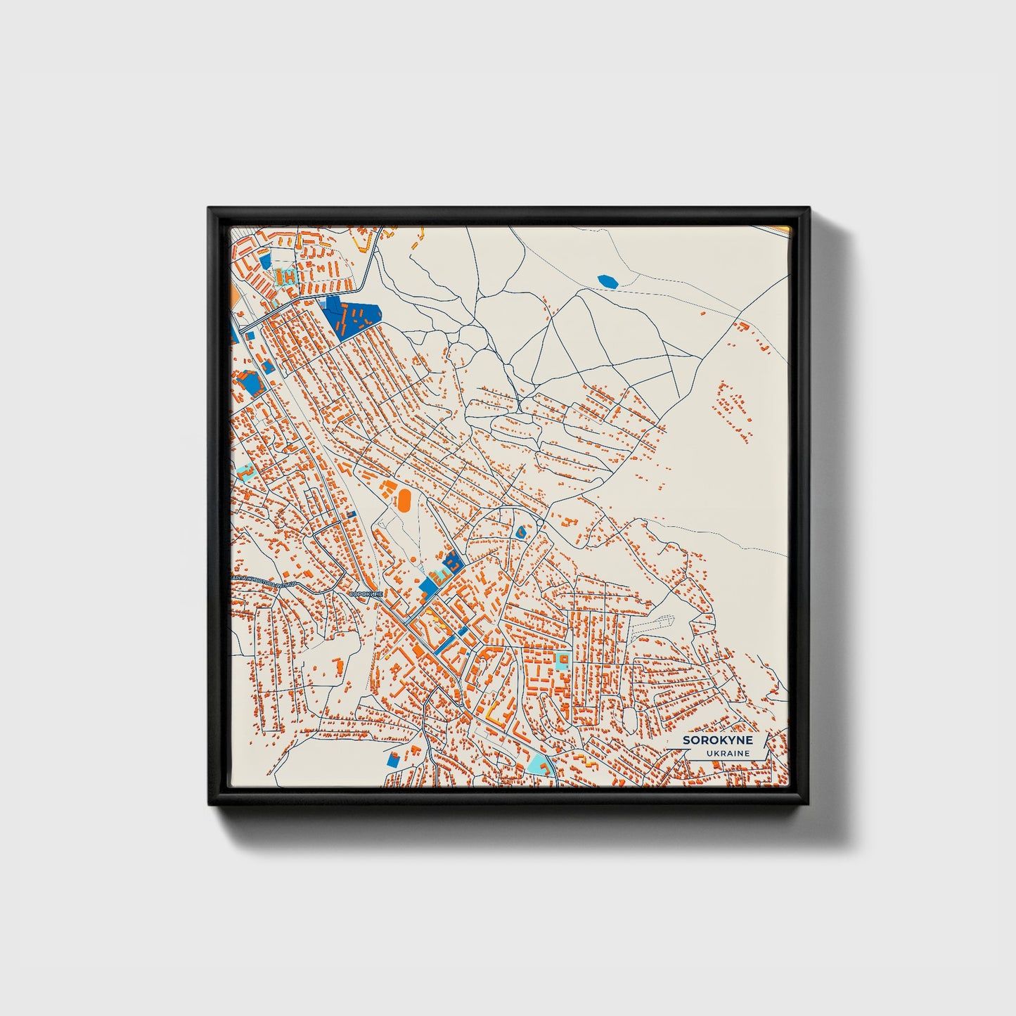 Сорокине Ukraine Colorful City Map Canvas Print • Black Framed