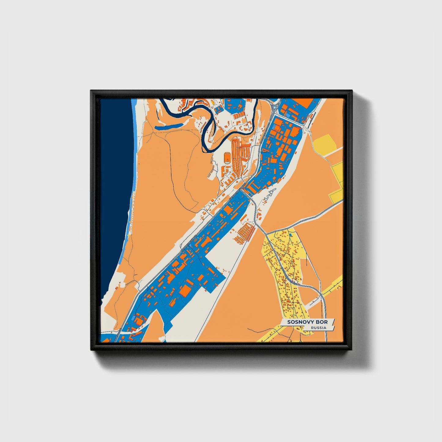Сосновый Бор Russia Colorful City Map Canvas Print • Black Framed
