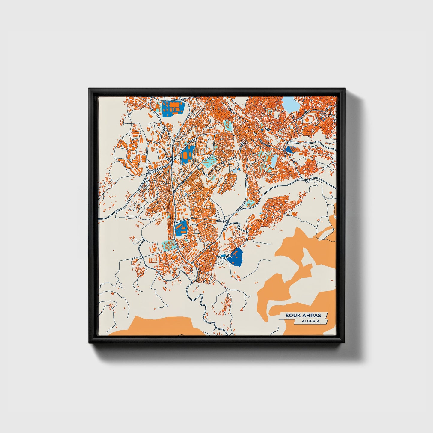 Souk Ahras Algeria Colorful City Map Canvas Print • Black Framed
