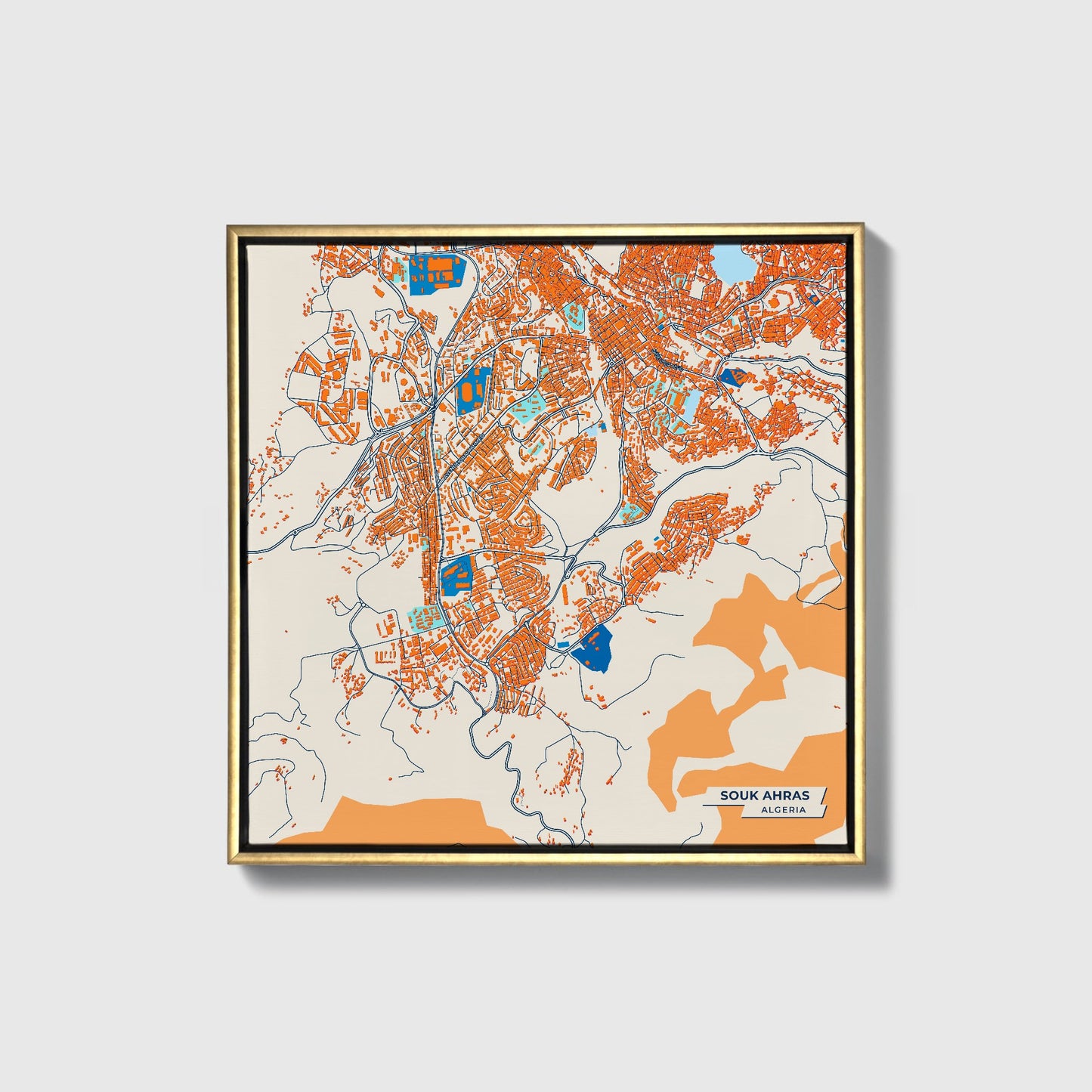 Souk Ahras Algeria Colorful City Map Canvas Print • Gold Framed