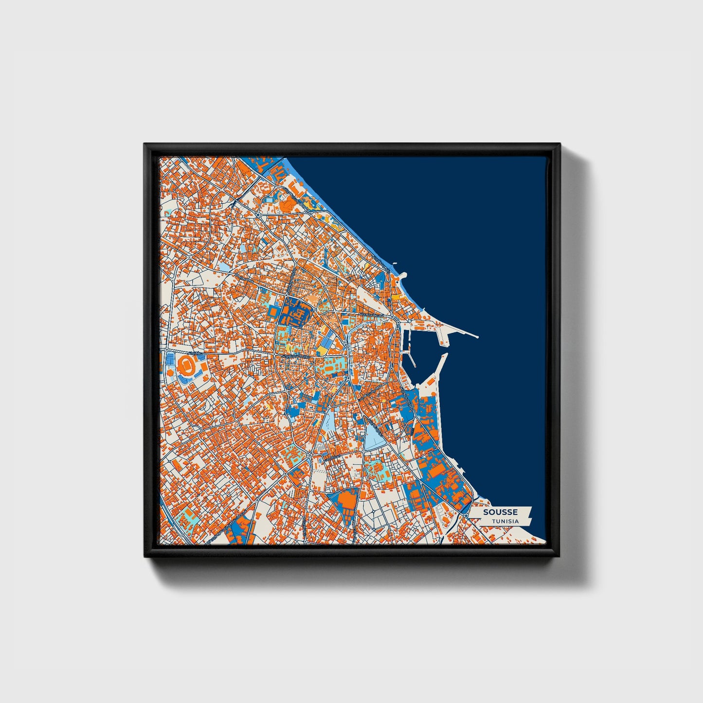 Sousse Tunisia Colorful City Map Canvas Print • Black Framed