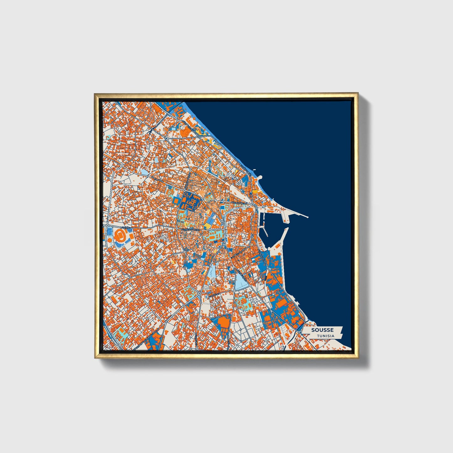 Sousse Tunisia Colorful City Map Canvas Print • Gold Framed