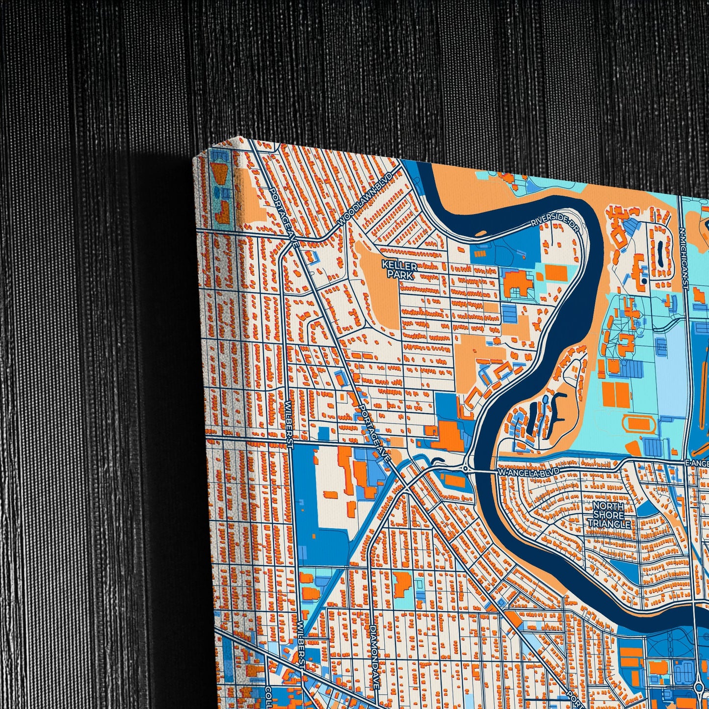 South Bend Indiana Colorful City Map Canvas Print Detail