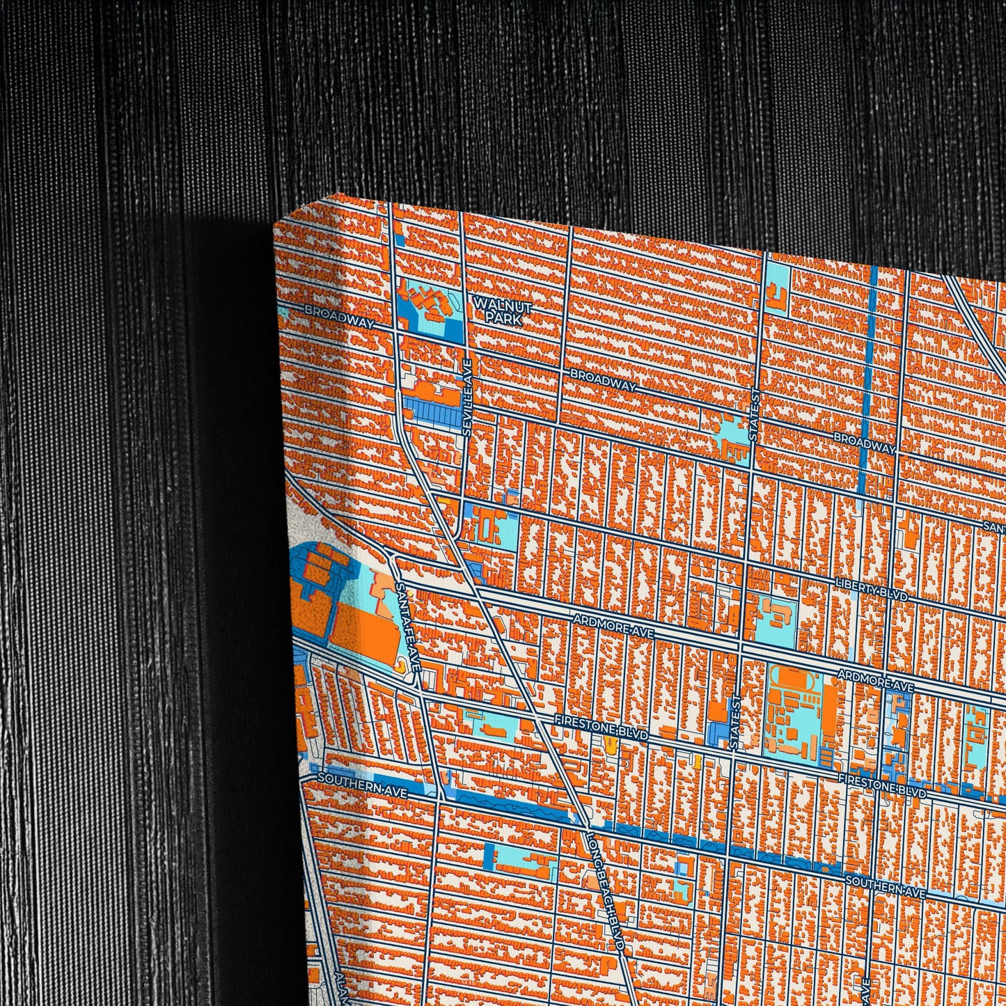 South Gate California Colorful City Map Canvas Print Detail