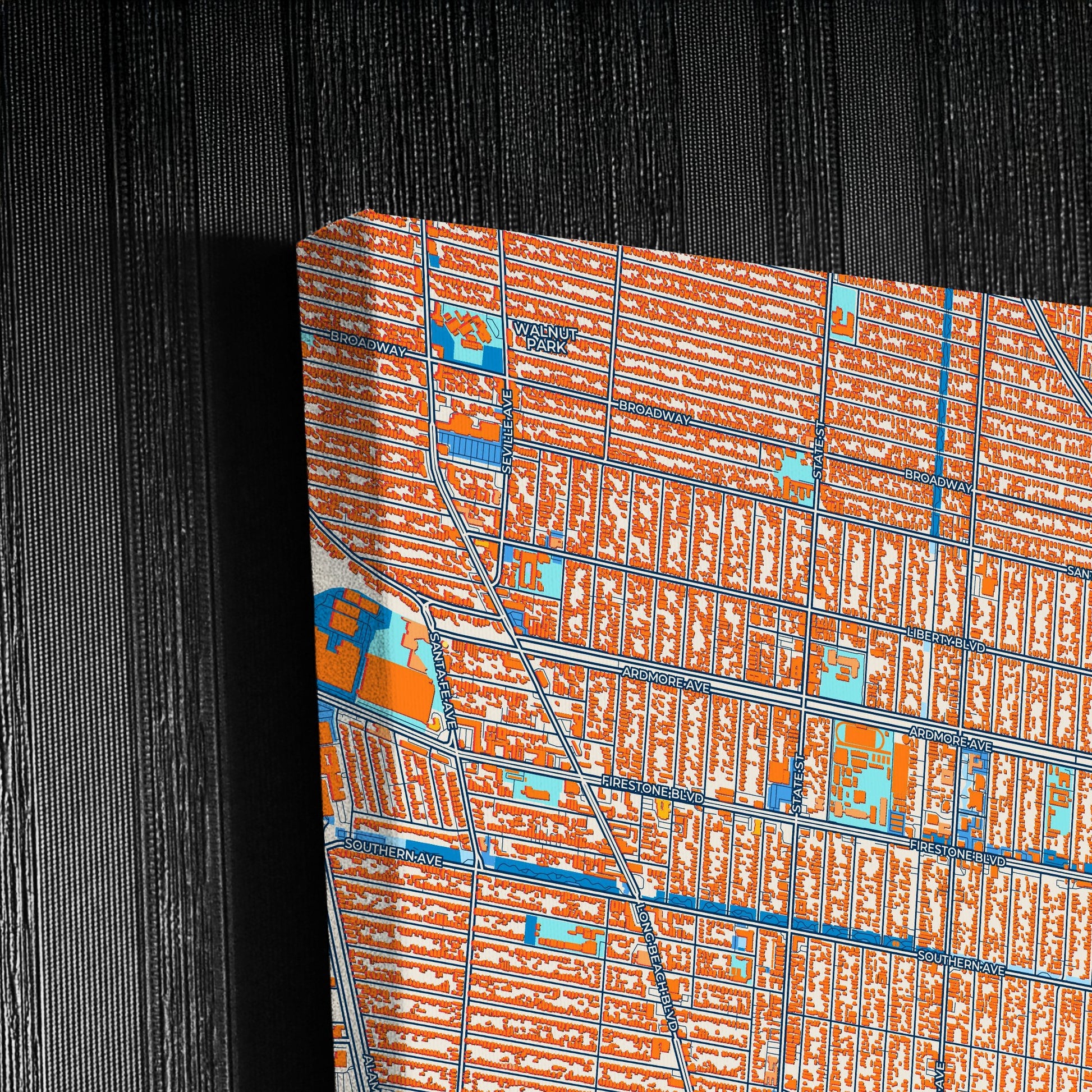 South Gate California Colorful City Map Canvas Print Detail