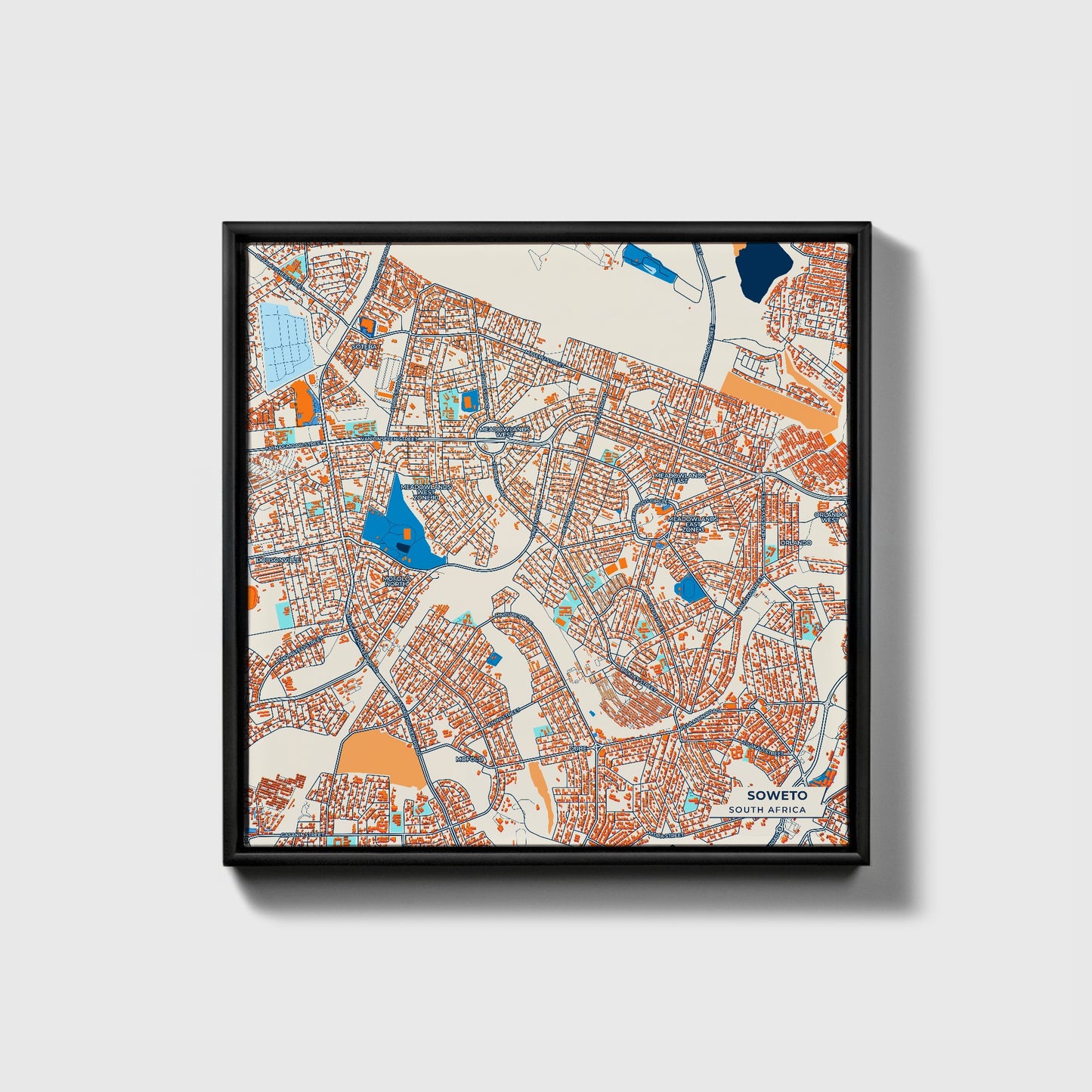 Soweto South Africa Colorful City Map Canvas Print • Black Framed