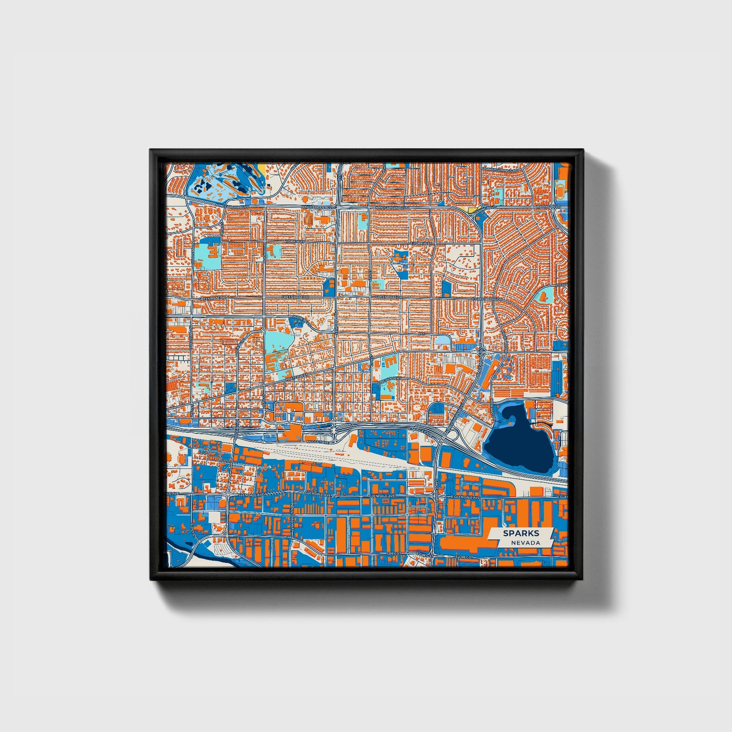 Sparks Nevada Colorful City Map Canvas Print • Black Framed