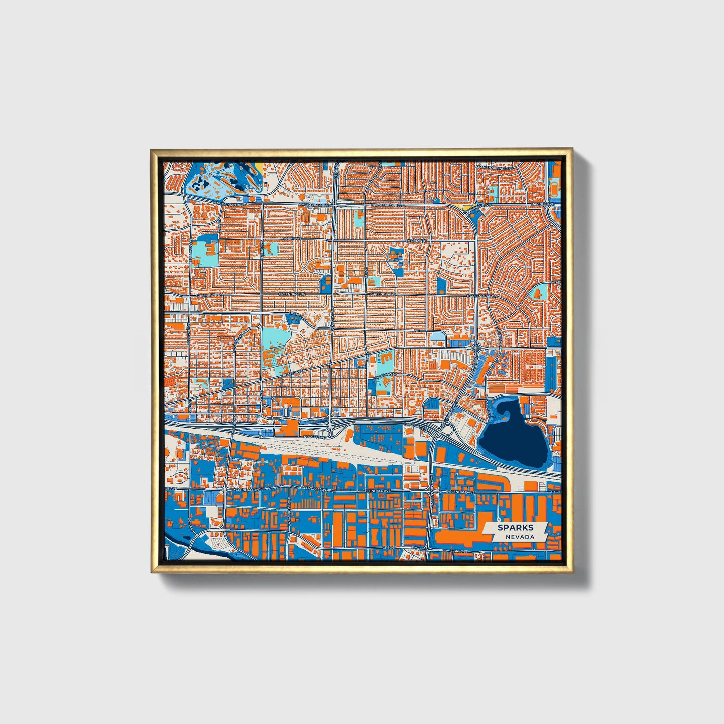 Sparks Nevada Colorful City Map Canvas Print • Gold Framed