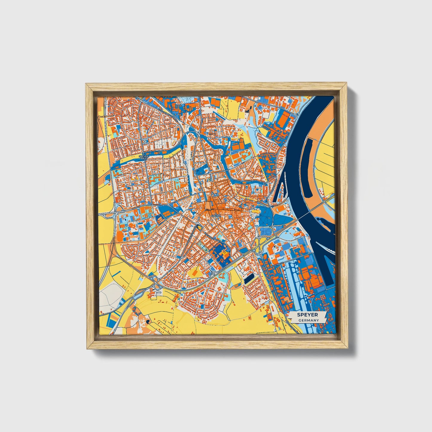 Speyer Germany Colorful City Map Canvas Print • Natural Wooden Framed