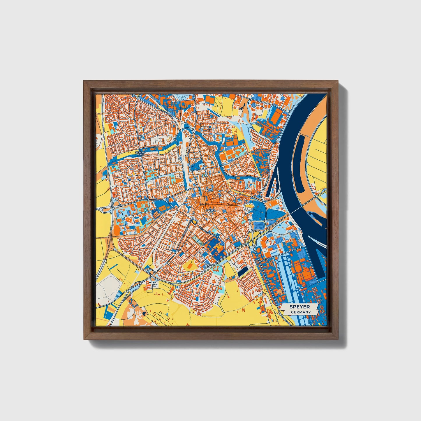 Speyer Germany Colorful City Map Canvas Print • Dark Wooden Framed