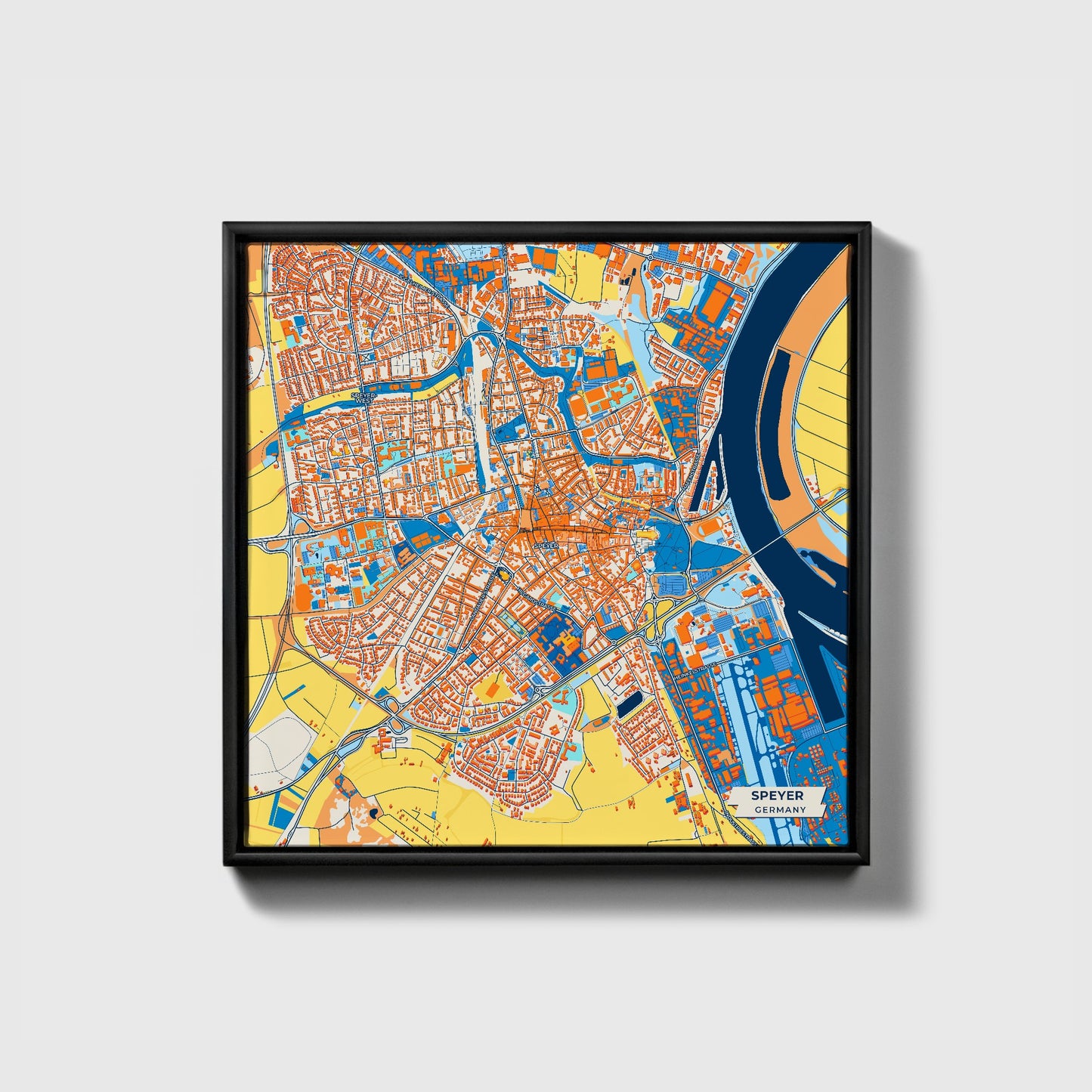 Speyer Germany Colorful City Map Canvas Print • Black Framed