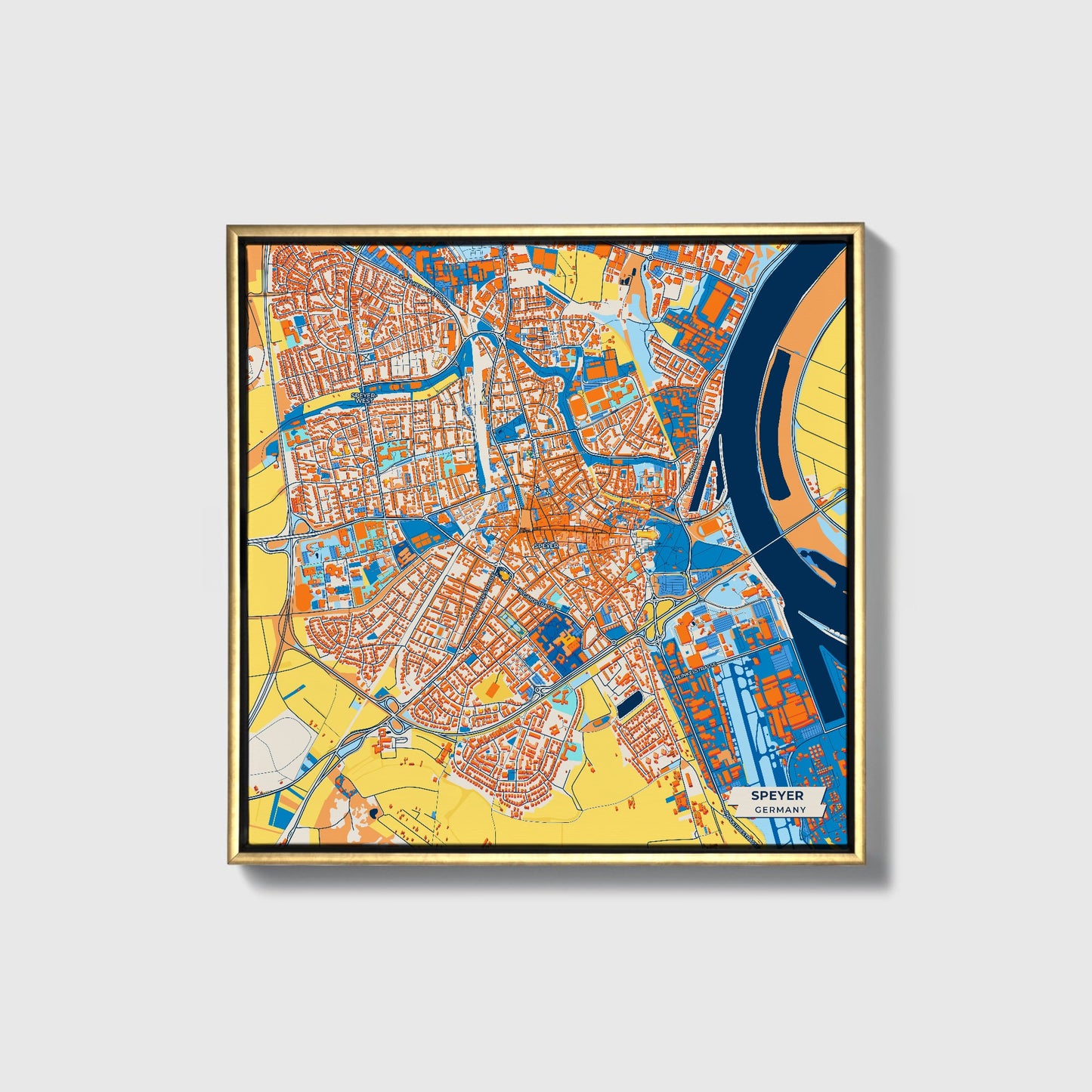Speyer Germany Colorful City Map Canvas Print • Gold Framed
