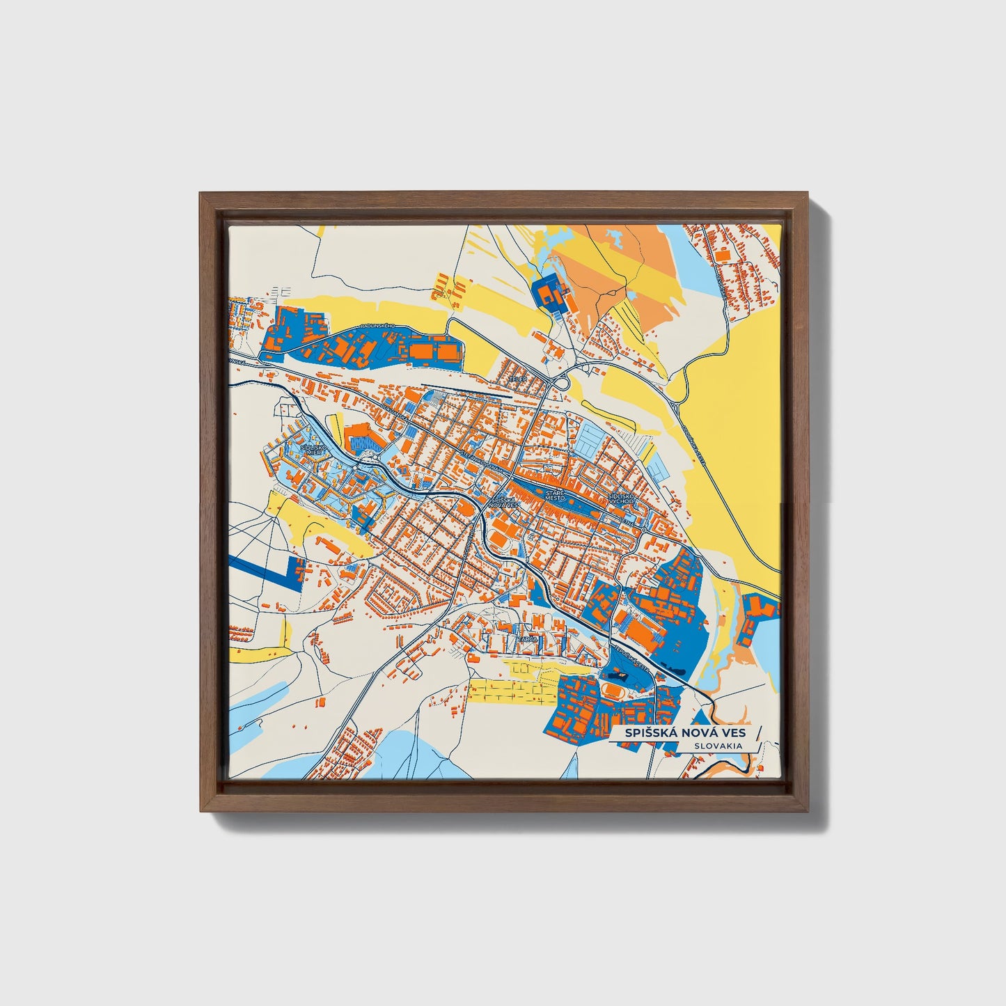 Spišská Nová Ves Slovakia Colorful City Map Canvas Print • Dark Wooden Framed