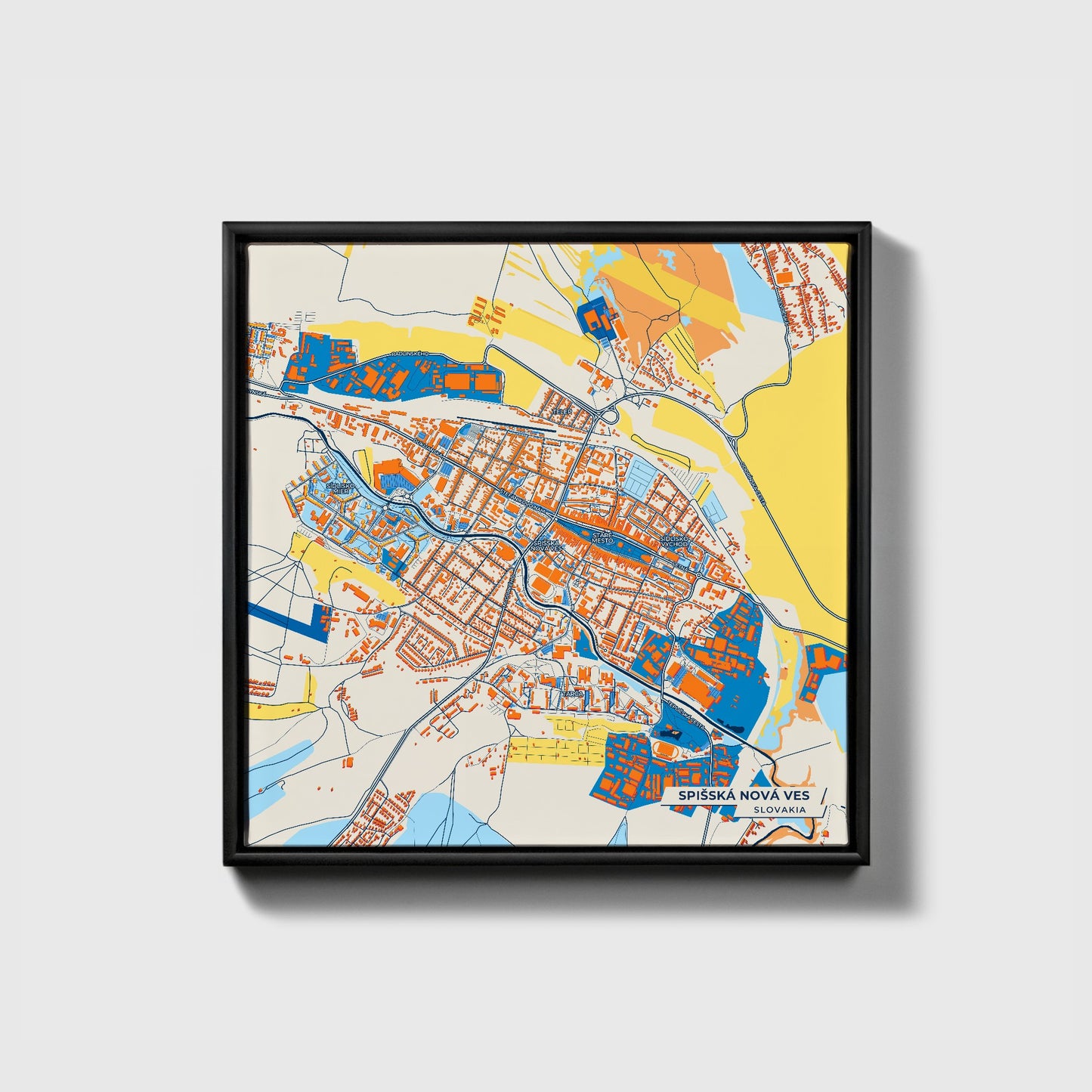 Spišská Nová Ves Slovakia Colorful City Map Canvas Print • Black Framed