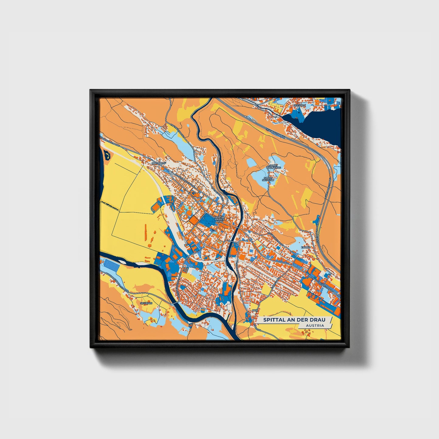 Spittal An Der Drau Austria Colorful City Map Canvas Print • Black Framed