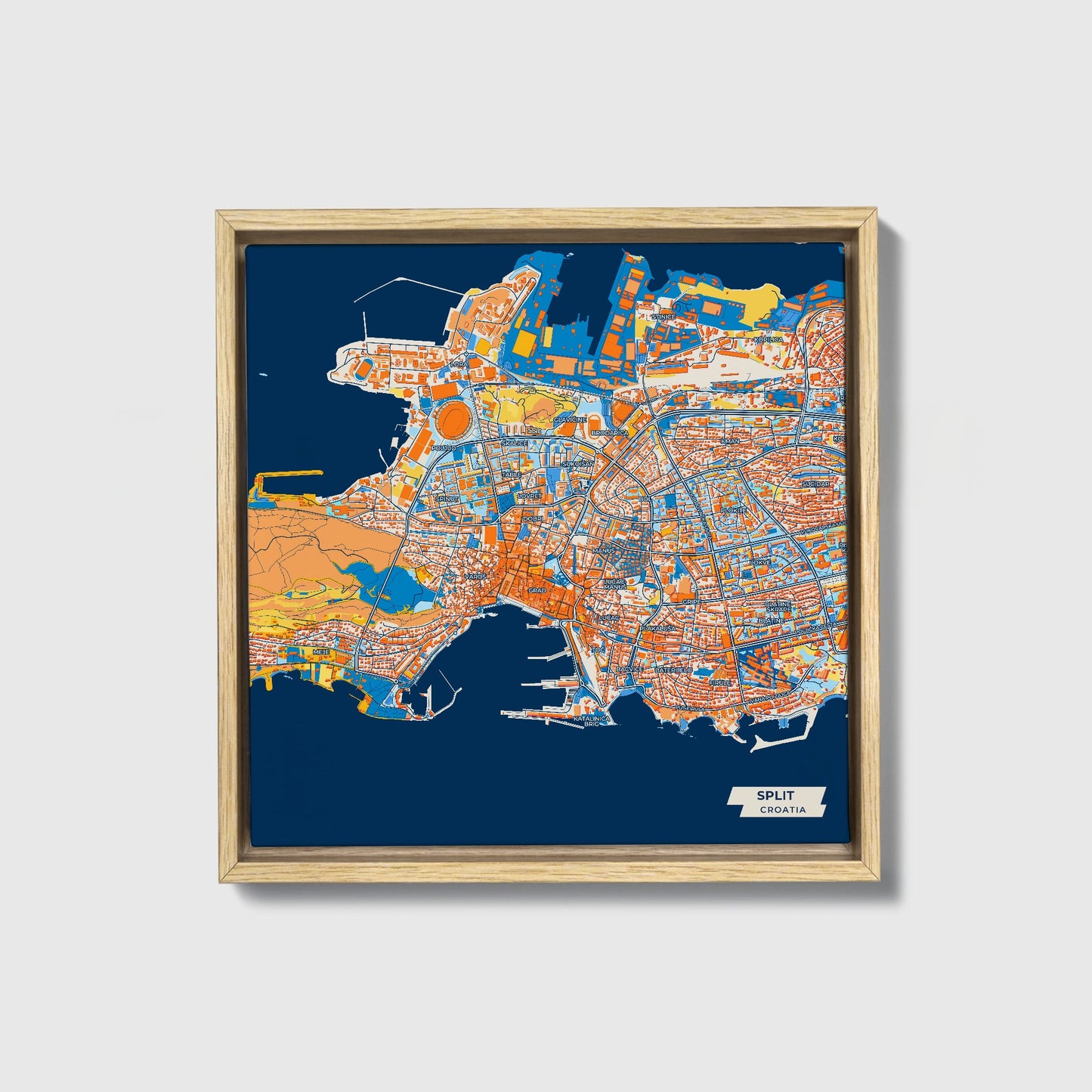 Podjela Croatia Colorful City Map Canvas Print • Natural Wooden Framed
