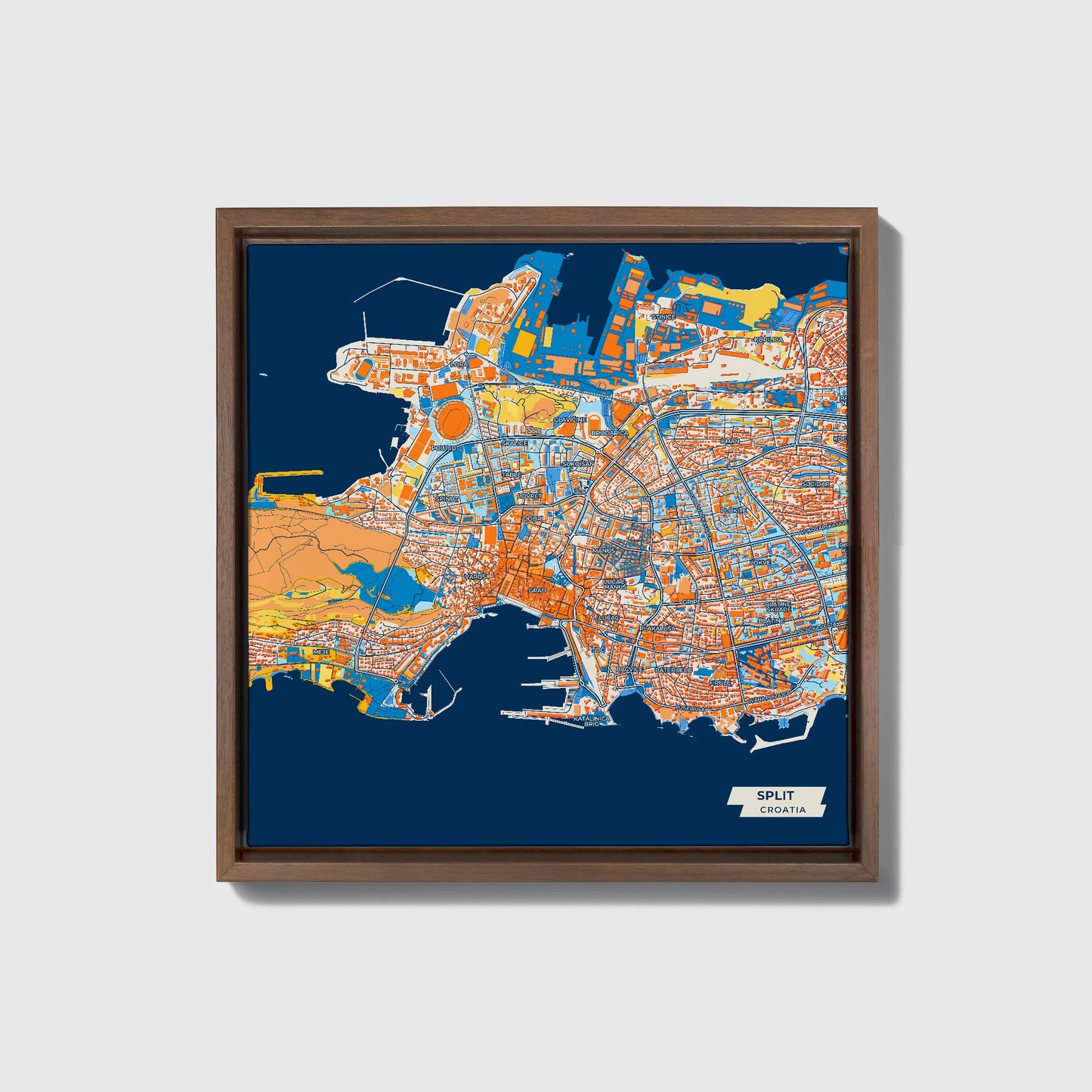 Podjela Croatia Colorful City Map Canvas Print • Dark Wooden Framed
