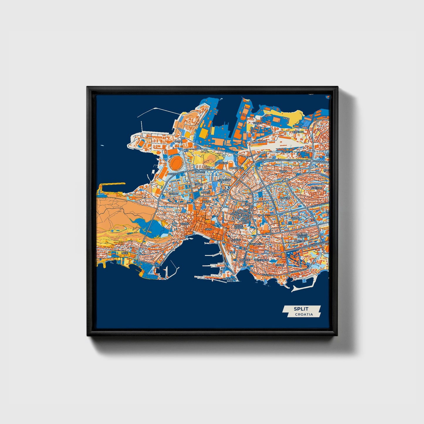 Podjela Croatia Colorful City Map Canvas Print • Black Framed