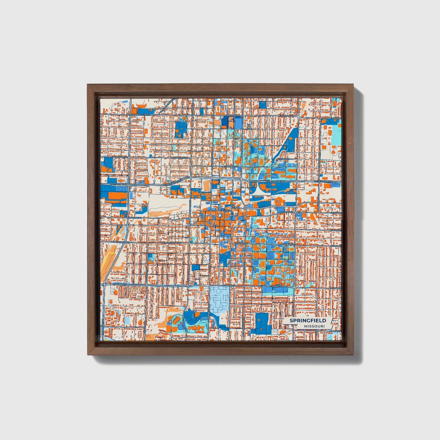 Springfield Missouri Colorful City Map Canvas Print • Dark Wooden Framed