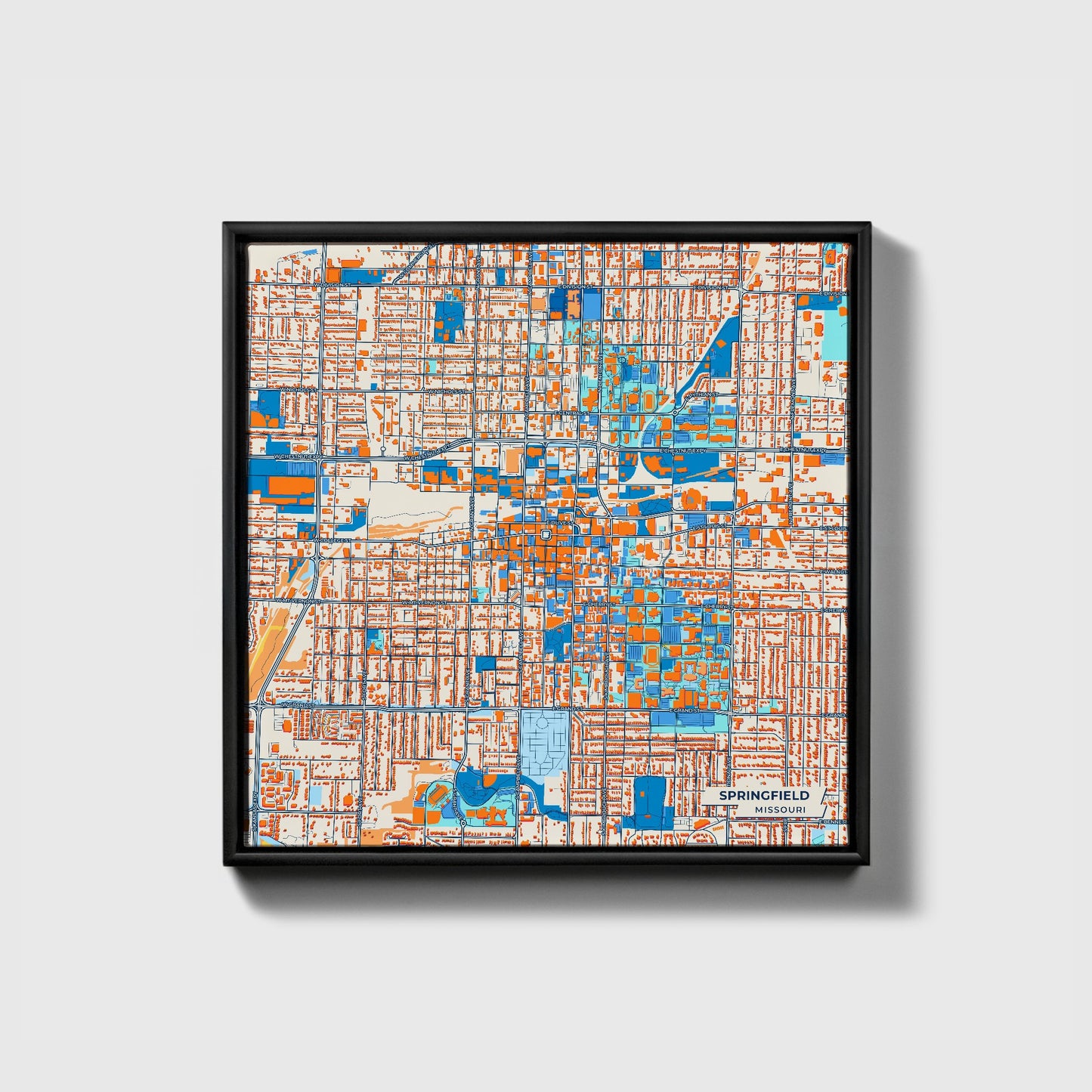 Springfield Missouri Colorful City Map Canvas Print • Black Framed