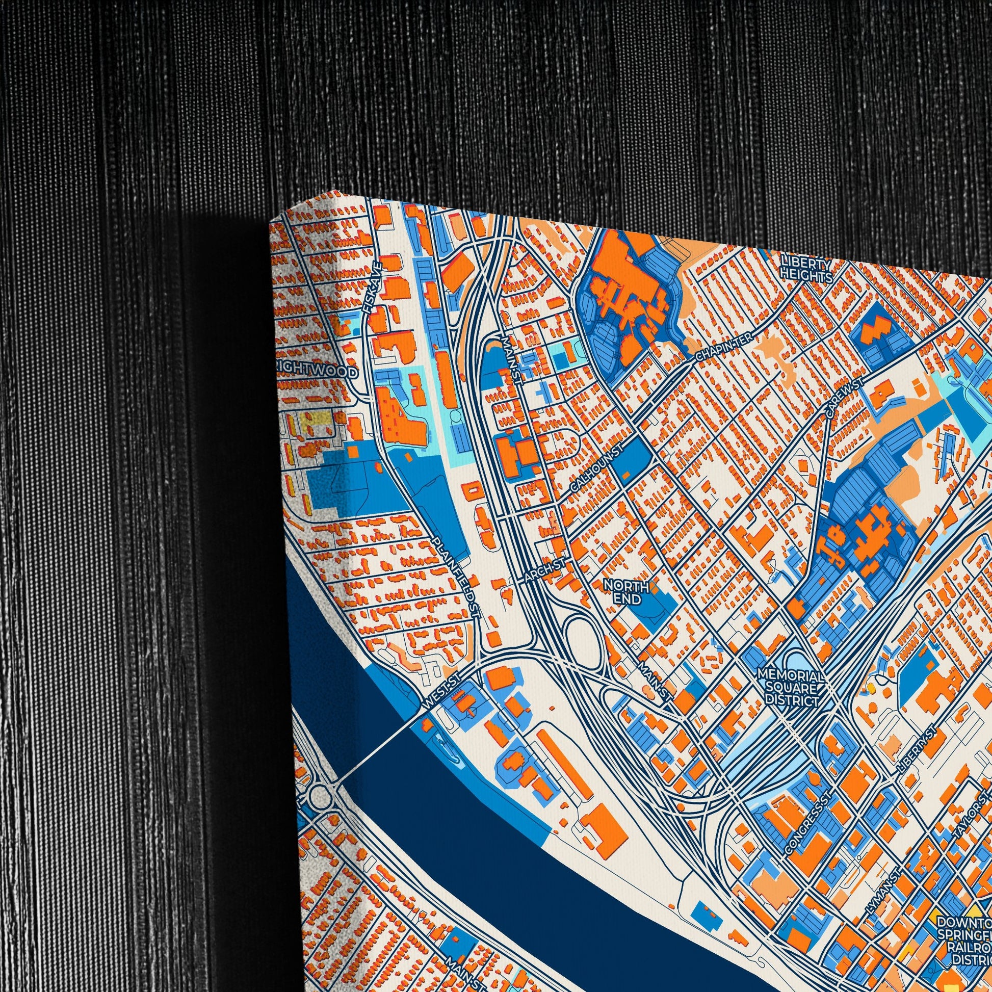 Springfield Massachusetts Colorful City Map Canvas Print Detail