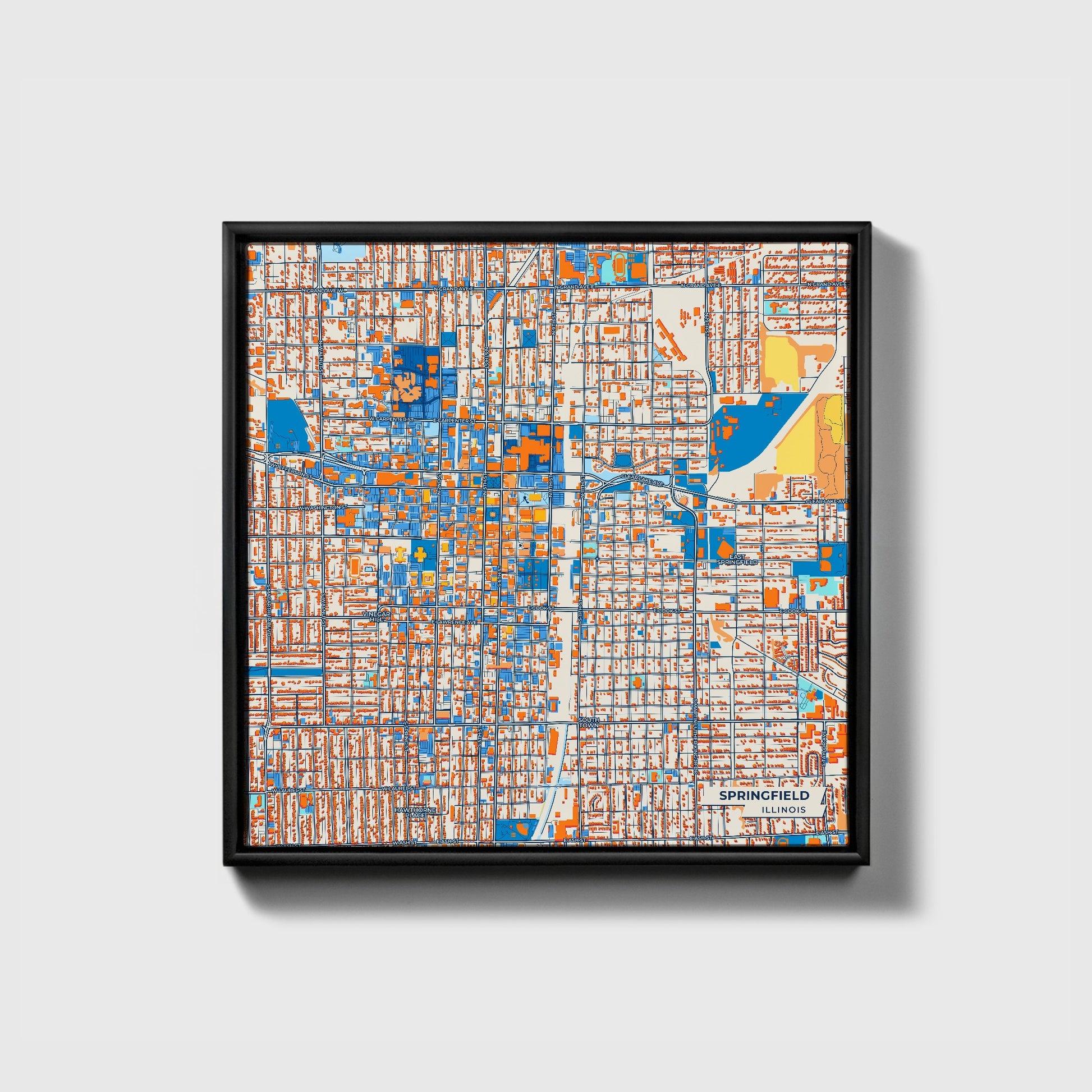 Springfield Illinois Colorful City Map Canvas Print • Black Framed