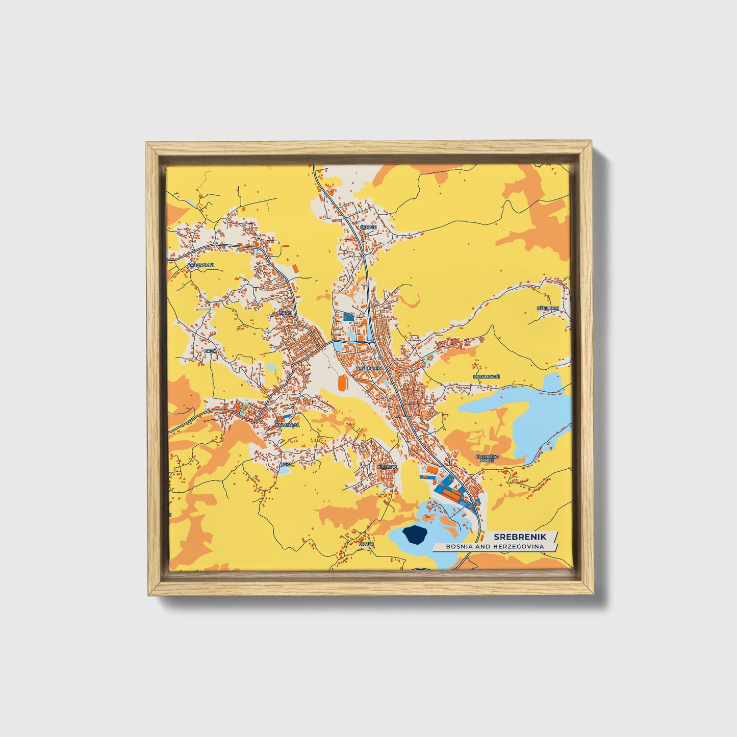 Srebrenik Bosnia And Herzegovina Colorful City Map Canvas Print • Natural Wooden Framed