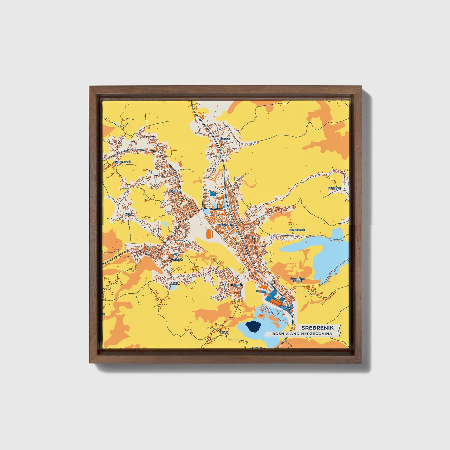Srebrenik Bosnia And Herzegovina Colorful City Map Canvas Print • Dark Wooden Framed