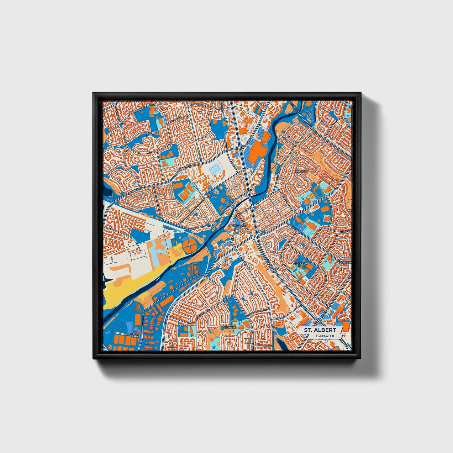 St. Albert Canada Colorful City Map Canvas Print • Black Framed