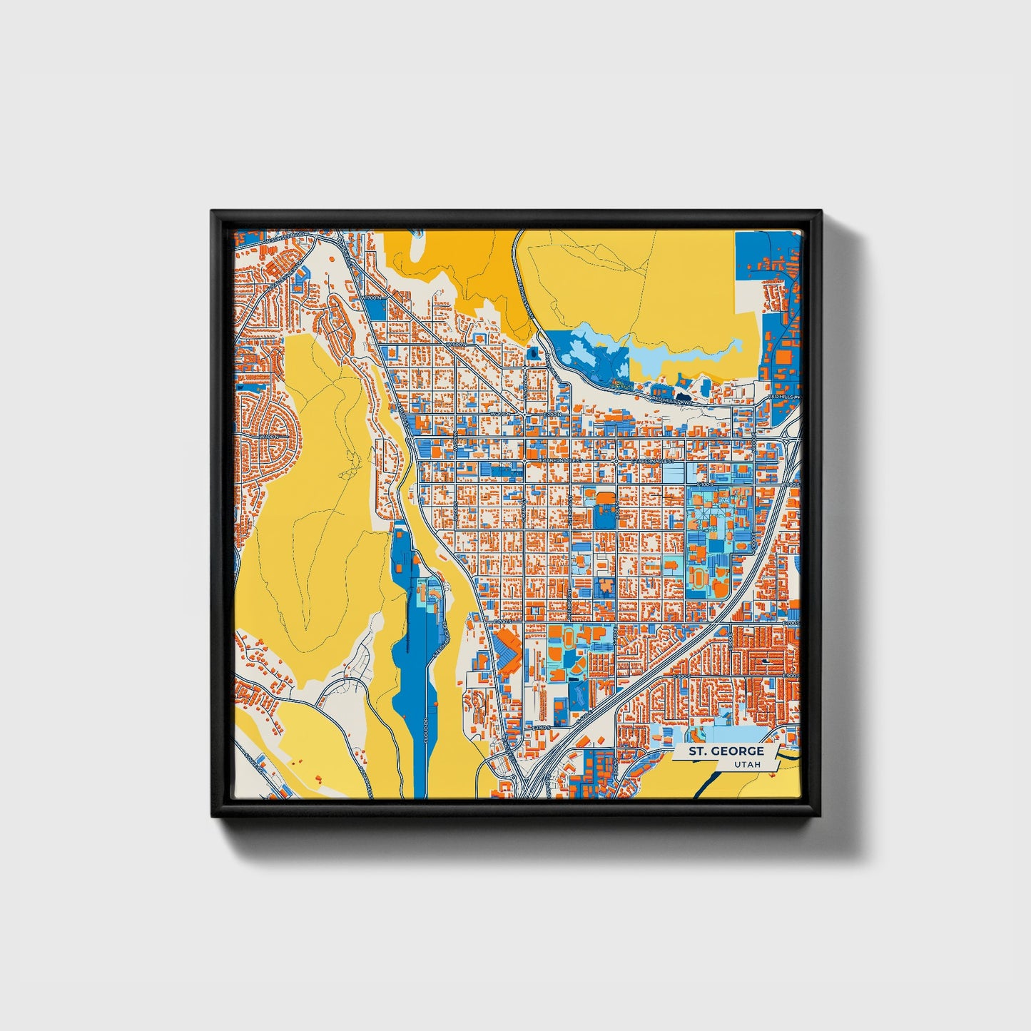 St. George Utah Colorful City Map Canvas Print • Black Framed