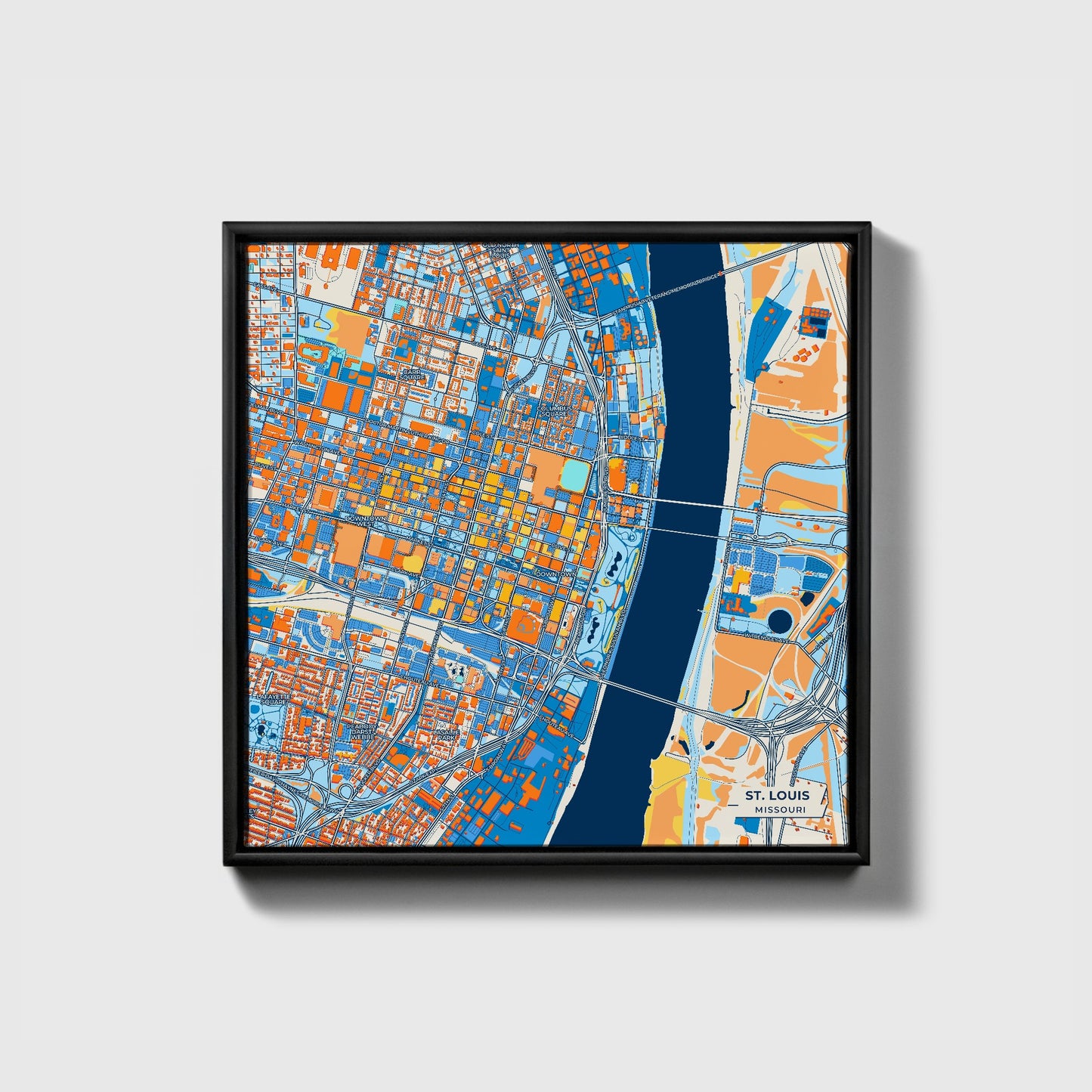 St. Louis Missouri Colorful City Map Canvas Print • Black Framed