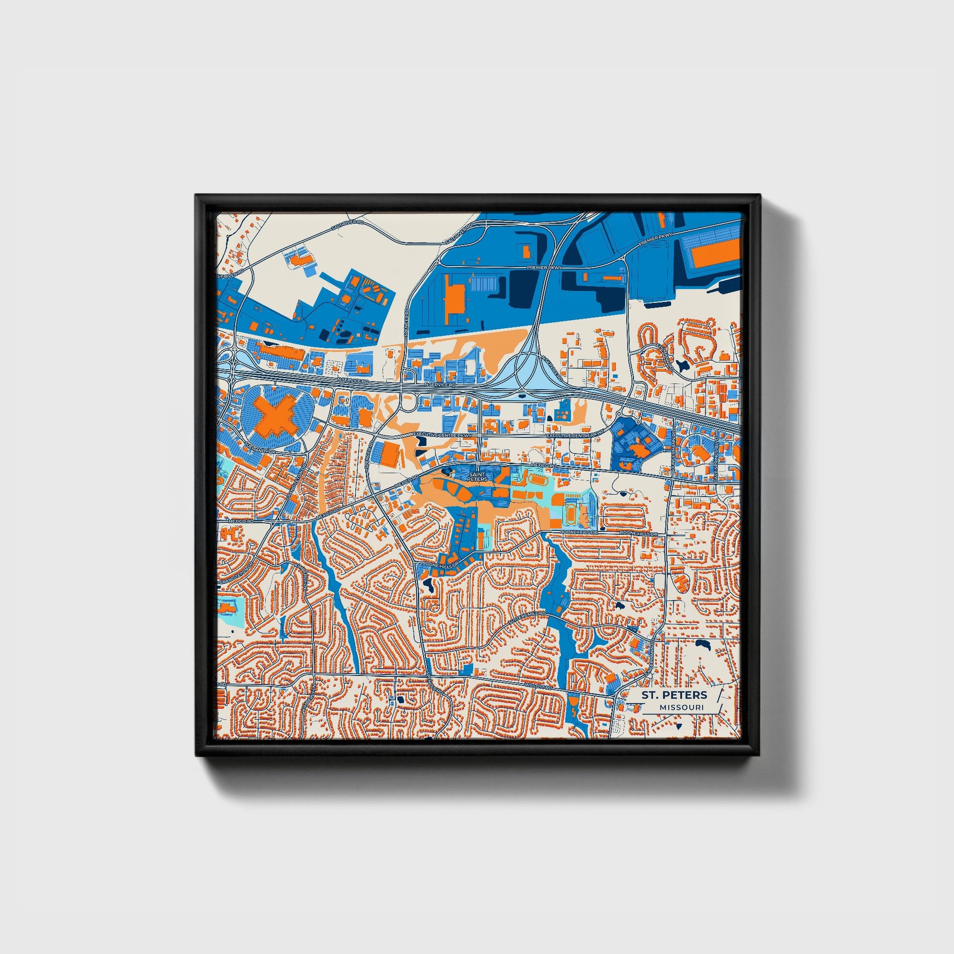 St. Peters Missouri Colorful City Map Canvas Print • Black Framed