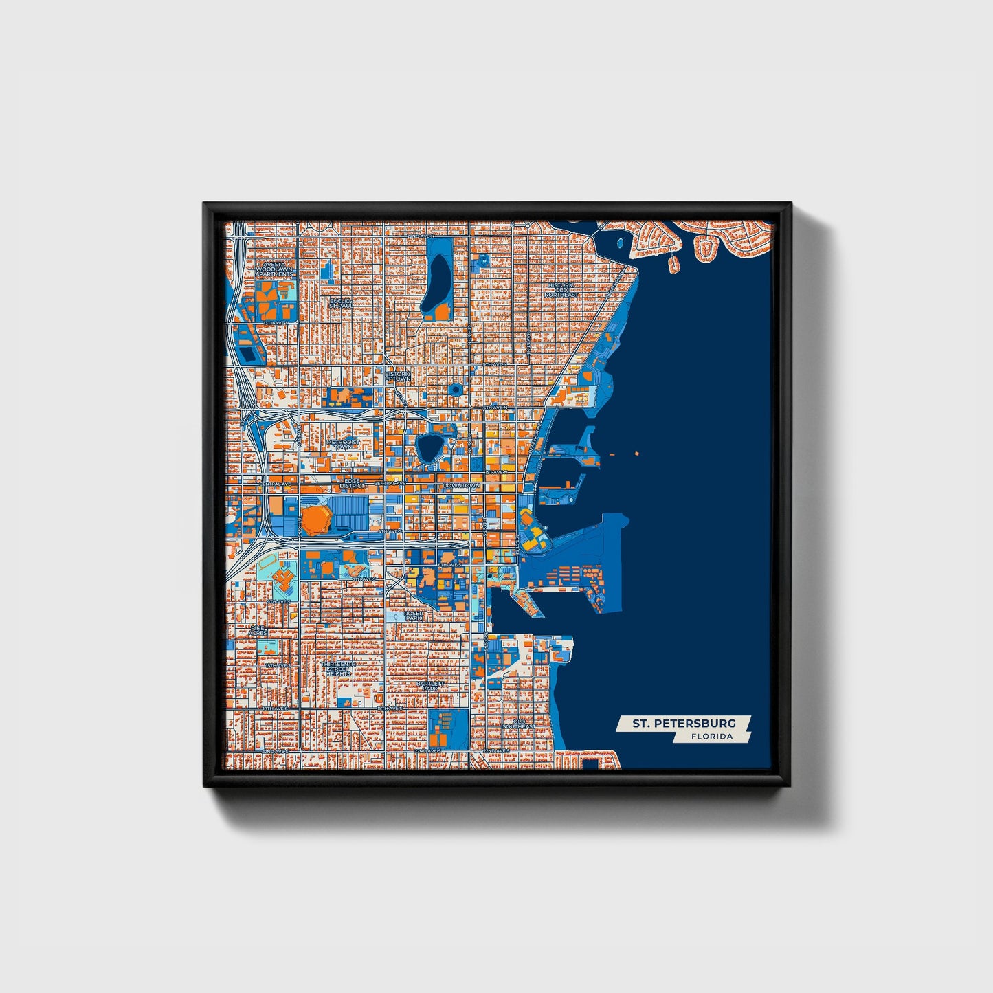 St. Petersburg Florida Colorful City Map Canvas Print • Black Framed
