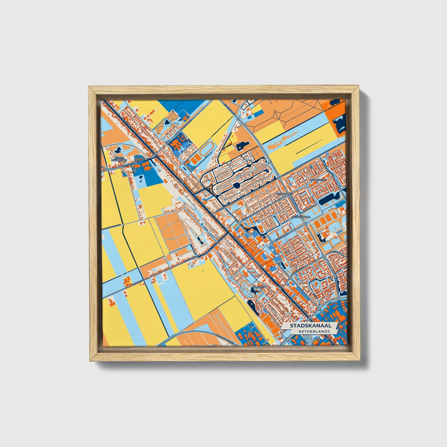 Stadskanaal Netherlands Colorful City Map Canvas Print • Natural Wooden Framed
