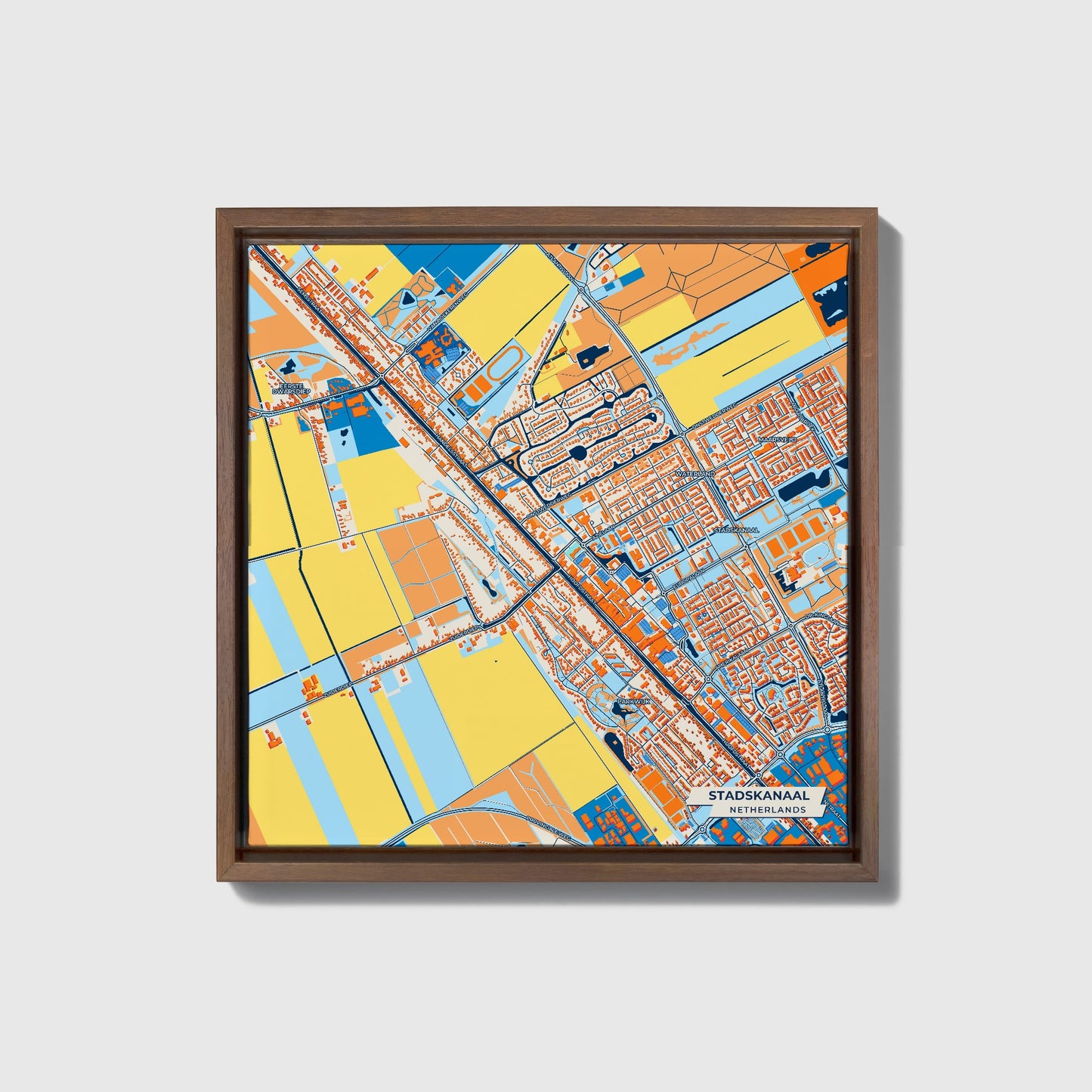 Stadskanaal Netherlands Colorful City Map Canvas Print • Dark Wooden Framed